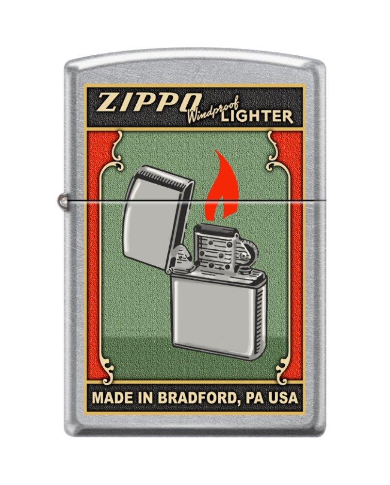 Zippo Green Poster Street Chrome Windproof Pocket Lighter - Refillable Metal Lighter for Outdoor Camping, Hiking & Everyday Carry (New)