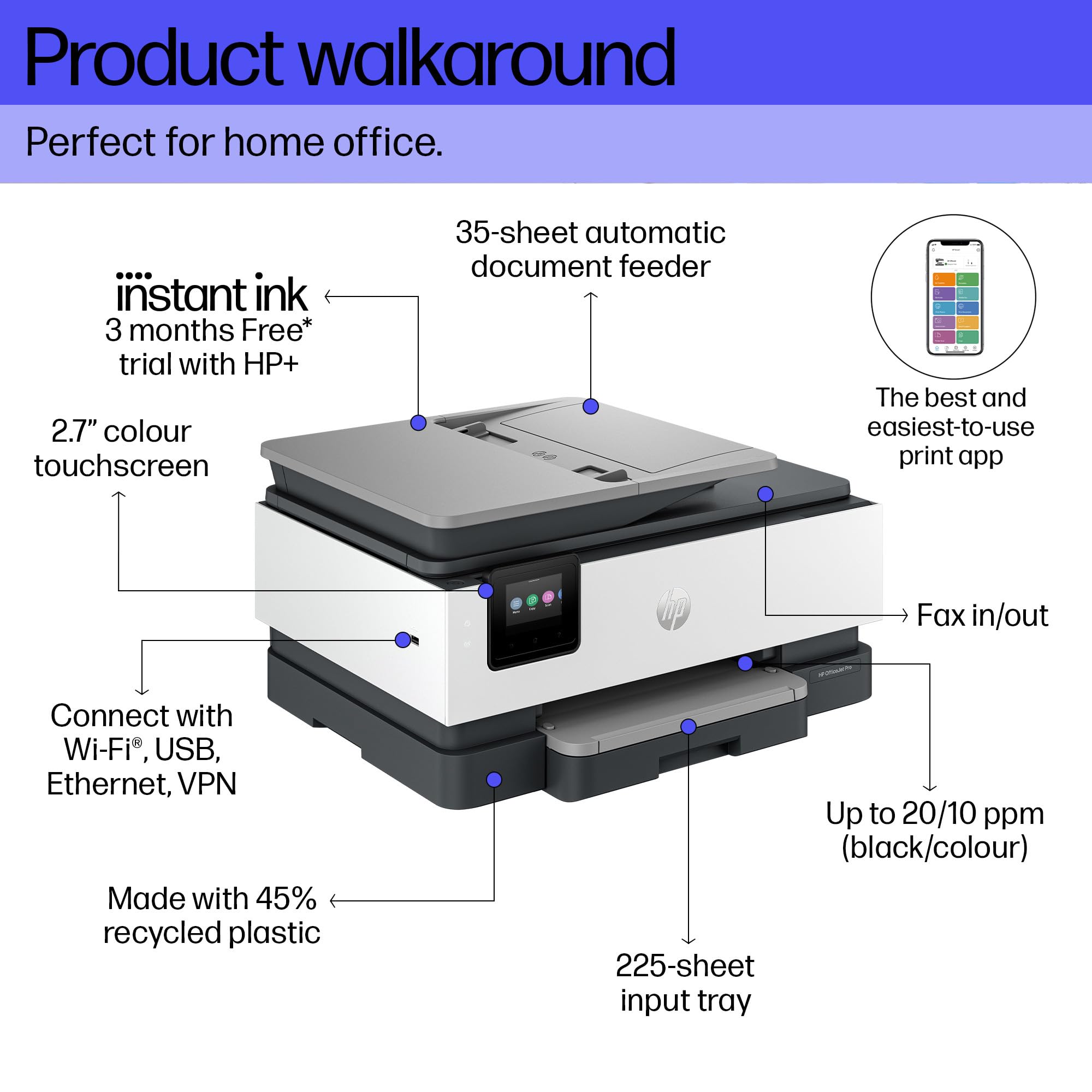 HP OfficeJet Pro 8132e All-in-One Wireless Color Printer for Home & Office | Print, Scan, Copy, Fax | 35-Page Auto Document Feeder | 3-Month Instant Ink with HP+ | VPN Printing | 3-Year Warranty | Perfect for Remote Work & Small Business Documents