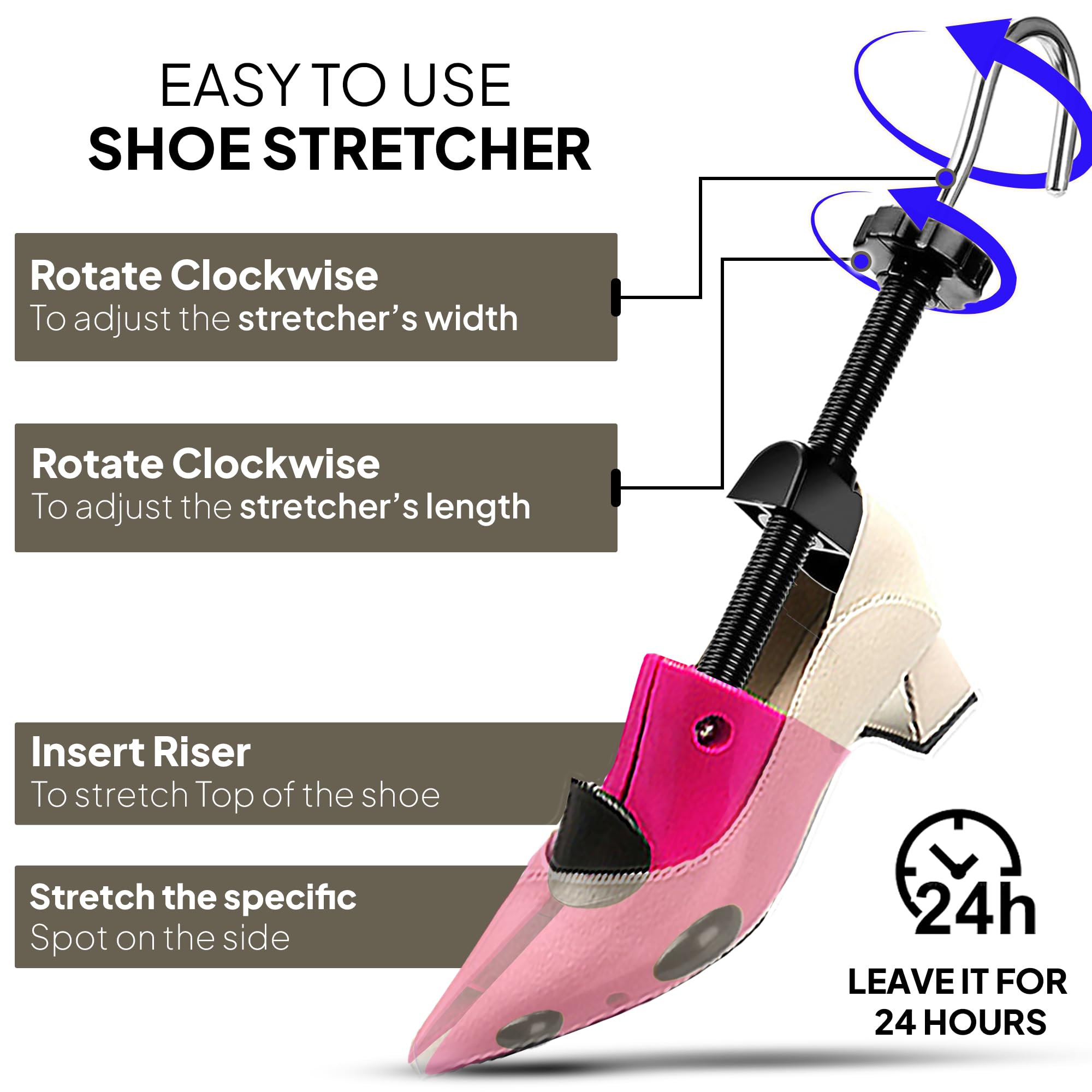 HOUNDSBAY Adjustable Shoe Stretchers for Men & Women - Plastic & Wooden Shoe Widener Expander for Boots, Sneakers & Dress Shoes - Perfect for Tight Shoes, Bunions & Comfort Relief