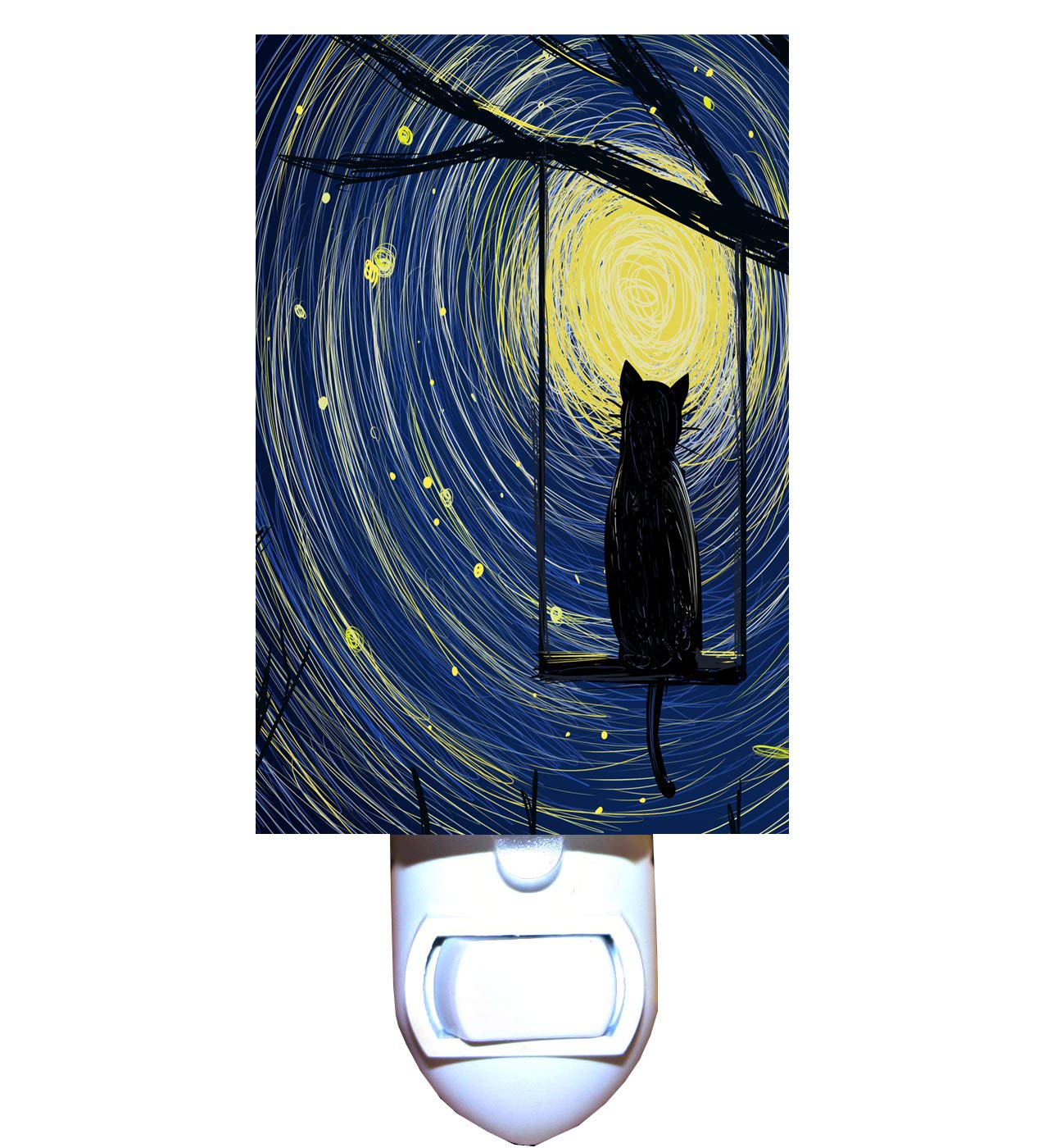 Starry Night Tree Swing Cat Night Light - LED Nightlight for Kids Room, Nursery, Bedroom Decor - Perfect for Bedtime, Relaxation & Creating a Cozy Atmosphere