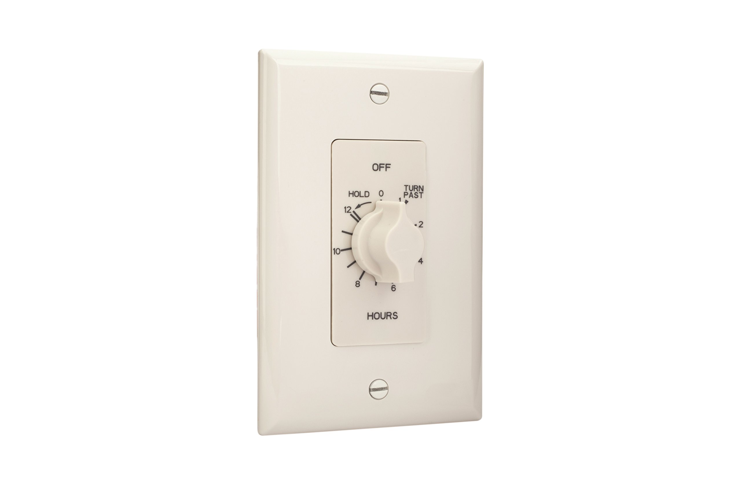 12-Hour Springwound In-Wall Timer Switch with Auto Off & Hold Function - White | Perfect for Bathroom Fans, Grow Lights & Home Automation Systems