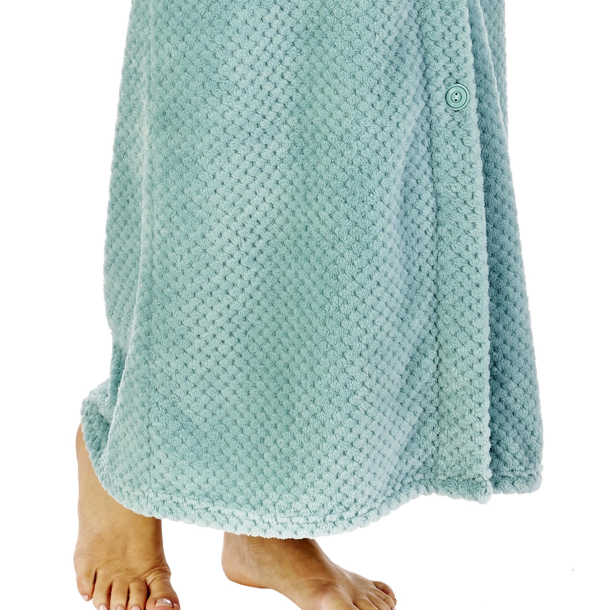 Women's Waffle Fleece Robe with Large Buttons - Slenderella House Coat Dressing Gown for Lounge & Sleepwear - Soft Comfortable Bathrobe for Relaxing at Home