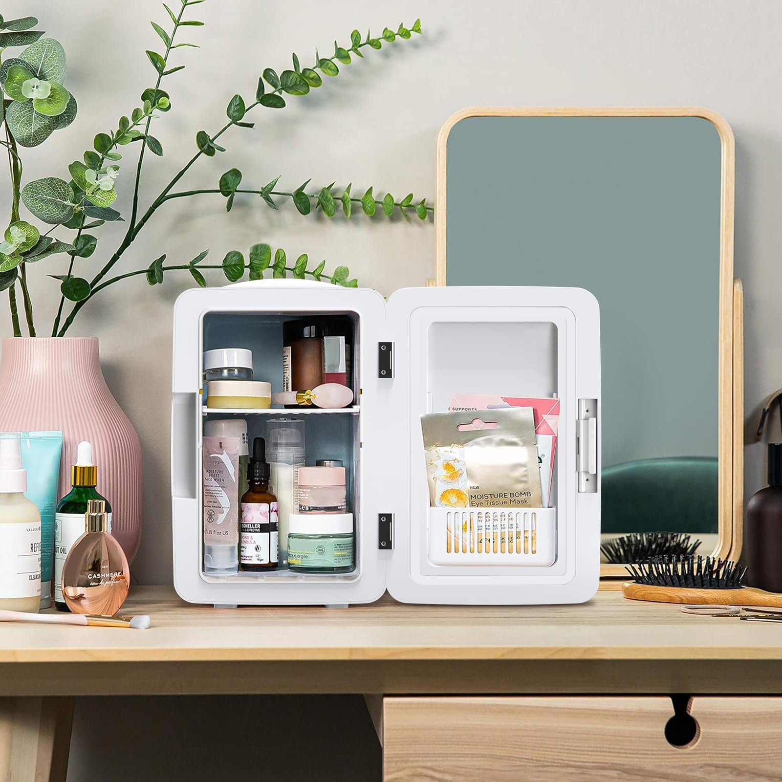 6.2L Mini Skincare Fridge with LED Mirror - Portable Cooler for Makeup & Snacks | Bedroom Vanity Organizer