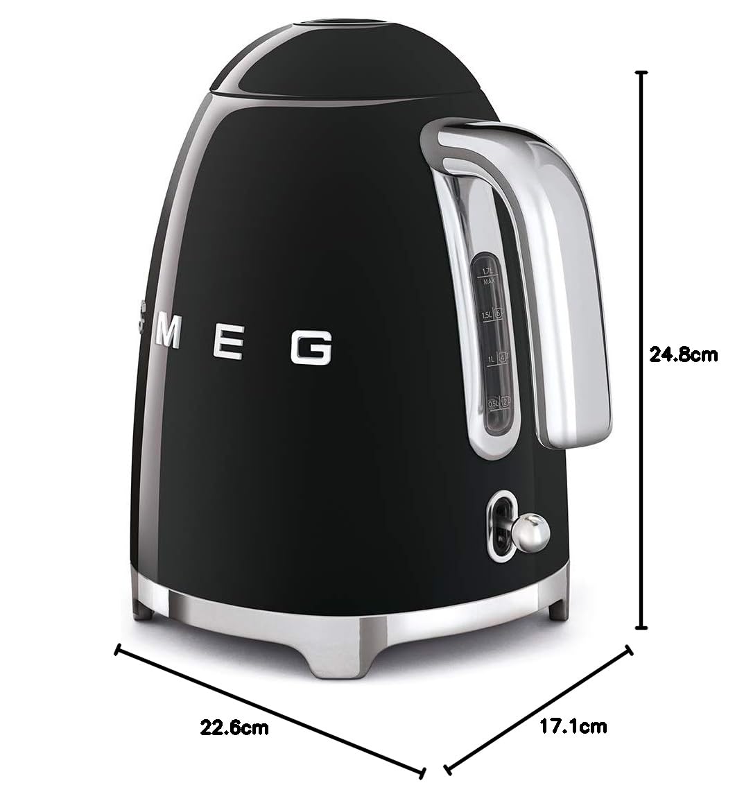 Smeg Standard Kettle 2400W 7 Cups Stainless Steel Black - Fast Boiling Electric Kettle for Home & Office Use