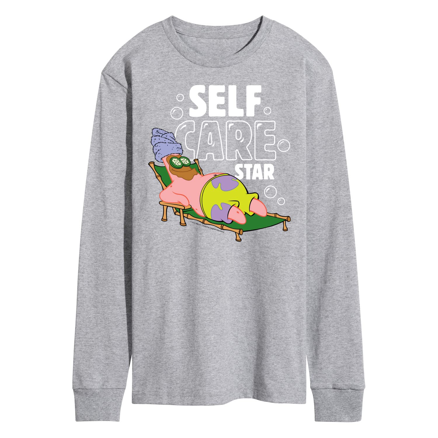 Spongebob Squarepants Self Care Star Men's Long Sleeve T-Shirt | Comfortable Cotton Blend | Funny Cartoon Graphic Tee for Fans | Perfect for Casual Wear, Gifts & Lounge Relaxation