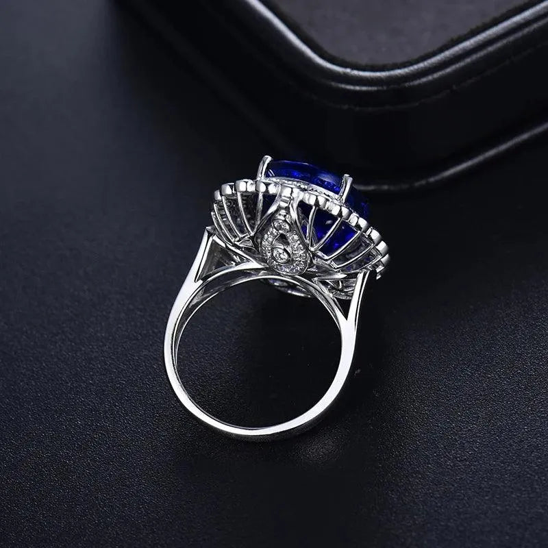 18K White Gold 14.86ct Genuine Tanzanite & Diamond Women's Ring - Dual Function Ring & Pendant Jewelry for Weddings, Anniversaries & Special Occasions