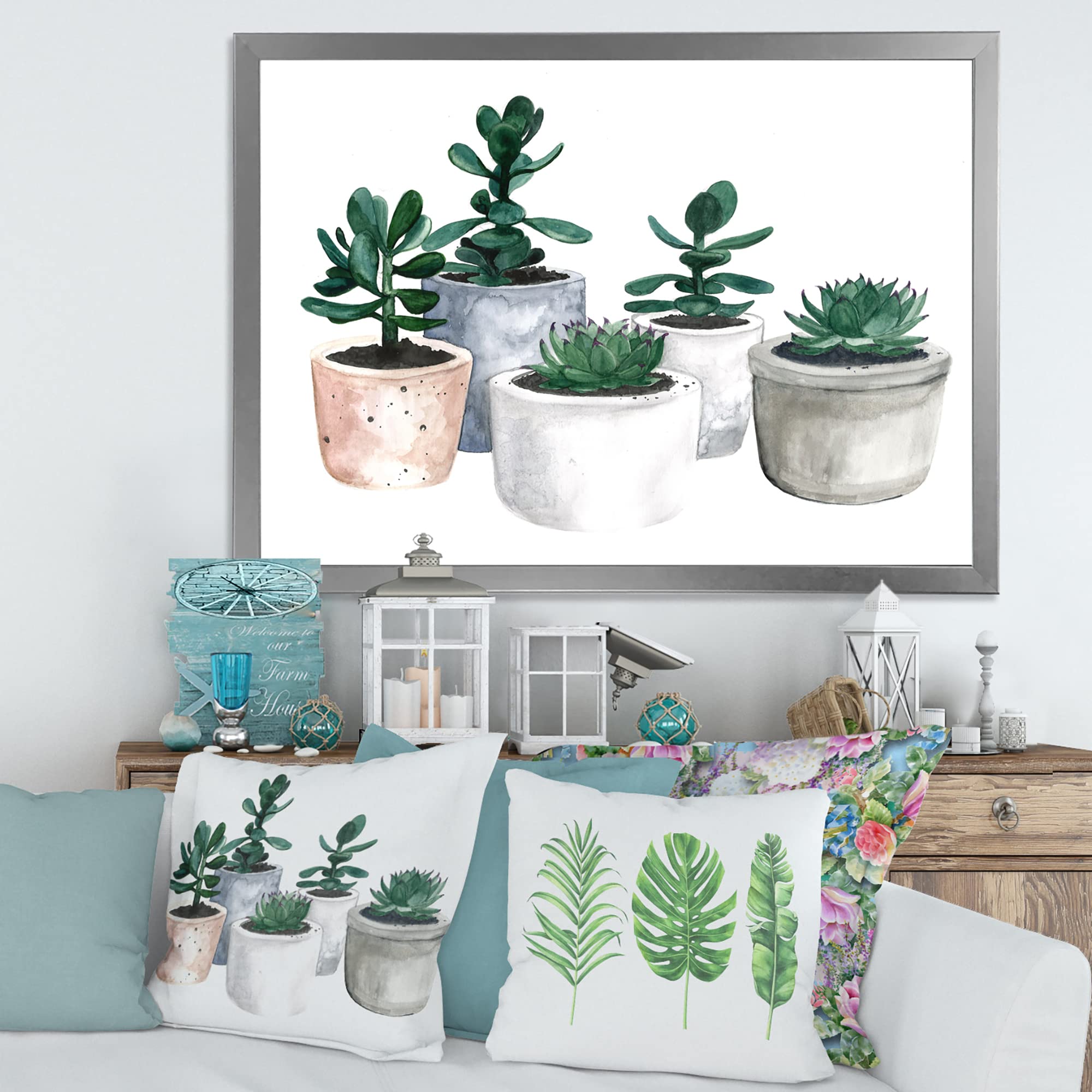 Beautiful Cactus and Succulent House Plants Wall Art - Farmhouse Style Framed Decor for Living Room, Bedroom & Office