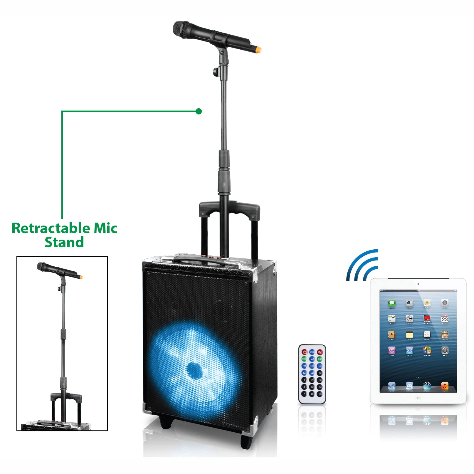 Technical Pro 800W Rechargeable Bluetooth Speaker with Wireless Mic, Retractable Stand, LED Woofer, FM Radio, USB/SD/AUX Inputs - Perfect for Karaoke, Parties, Outdoor Events & Home Entertainment