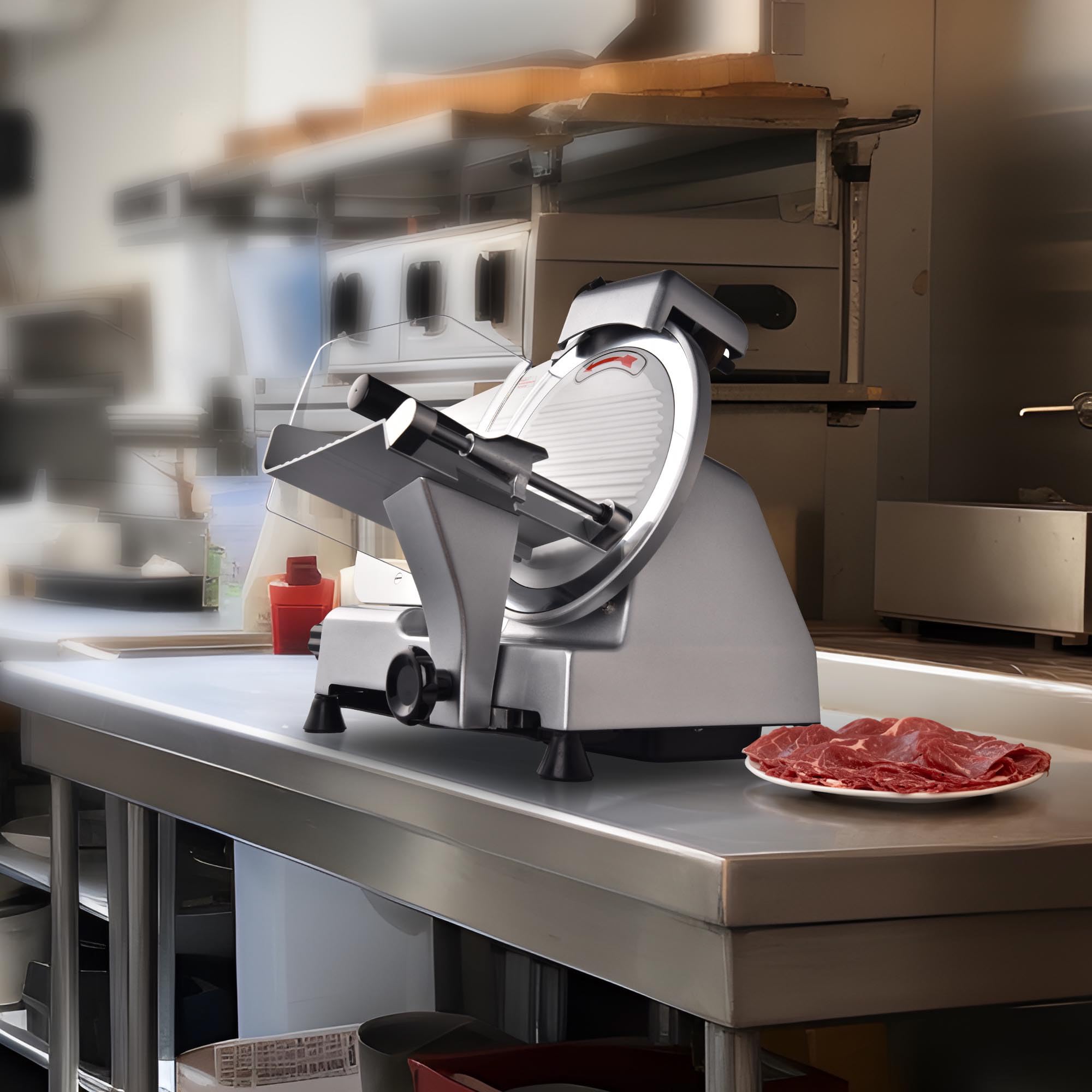 WeChef 10-Inch Commercial Electric Meat Slicer - 240W Stainless Steel Deli & Cheese Slicer with 0-12mm Adjustable Thickness - Perfect for Restaurants, Delis, Catering & Home Kitchen Use - Ideal for Slicing Meats, Cheeses, Vegetables & More