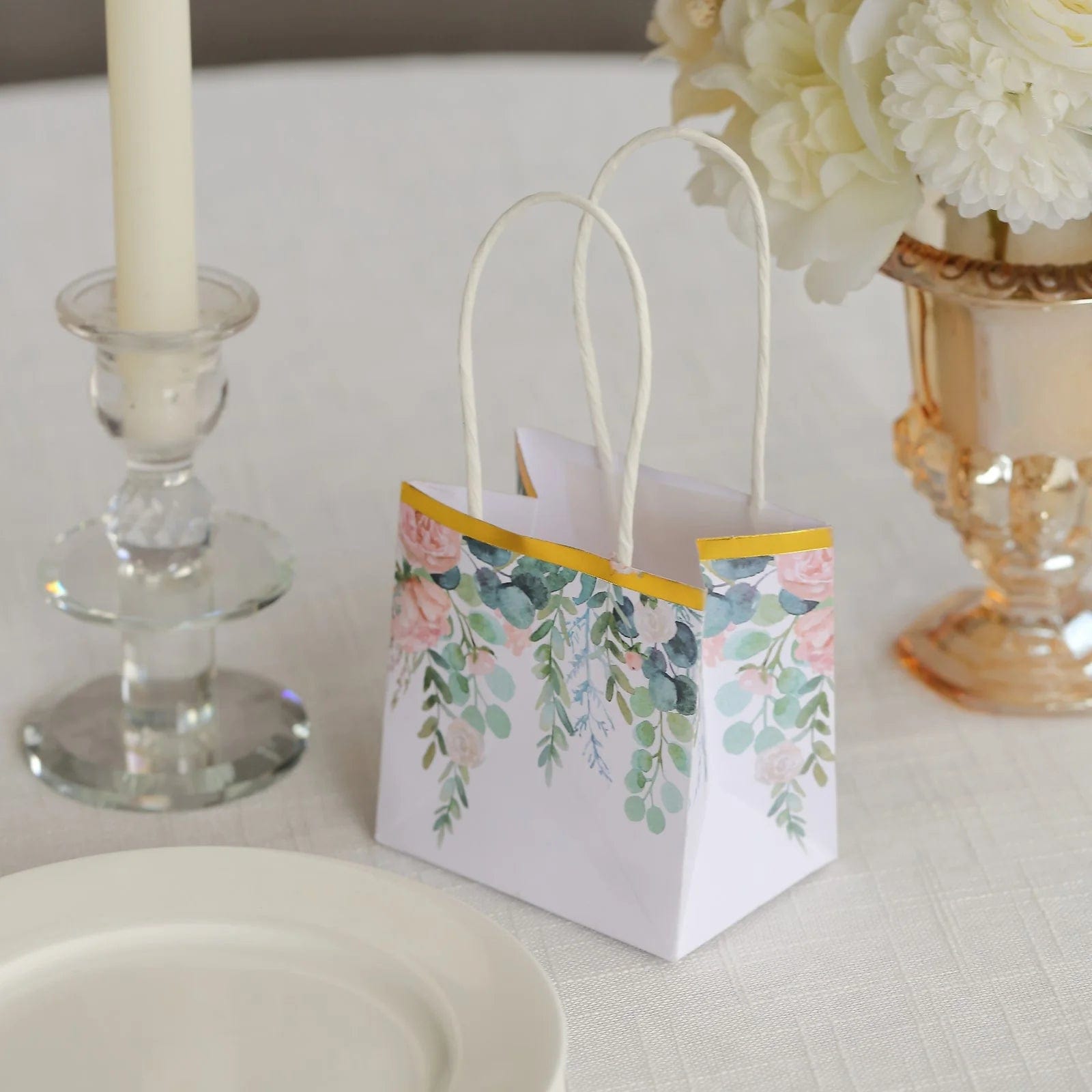 12 Pack Floral Print Gift Bags with Handles - Elegant Party Favor Bags for Weddings, Baby Showers & Birthday Celebrations