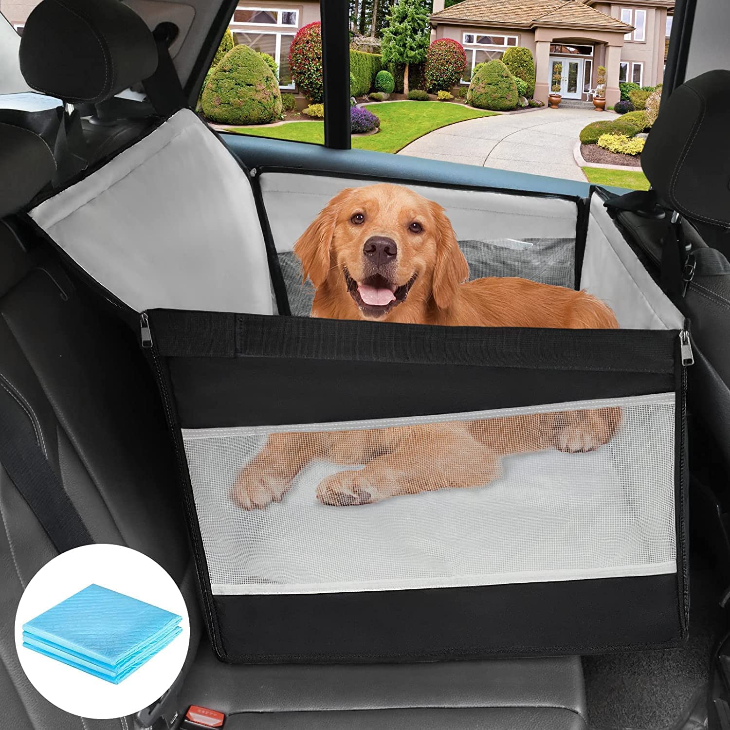 ELEGX Extra Large Dog Car Seat - Comfortable Pet Travel Cushion for Large Dogs or 2 Small/Medium Dogs - Breathable Ventilated Backseat Extender with 4 Secure Straps - Perfect for Road Trips, Vet Visits & Daily Commutes