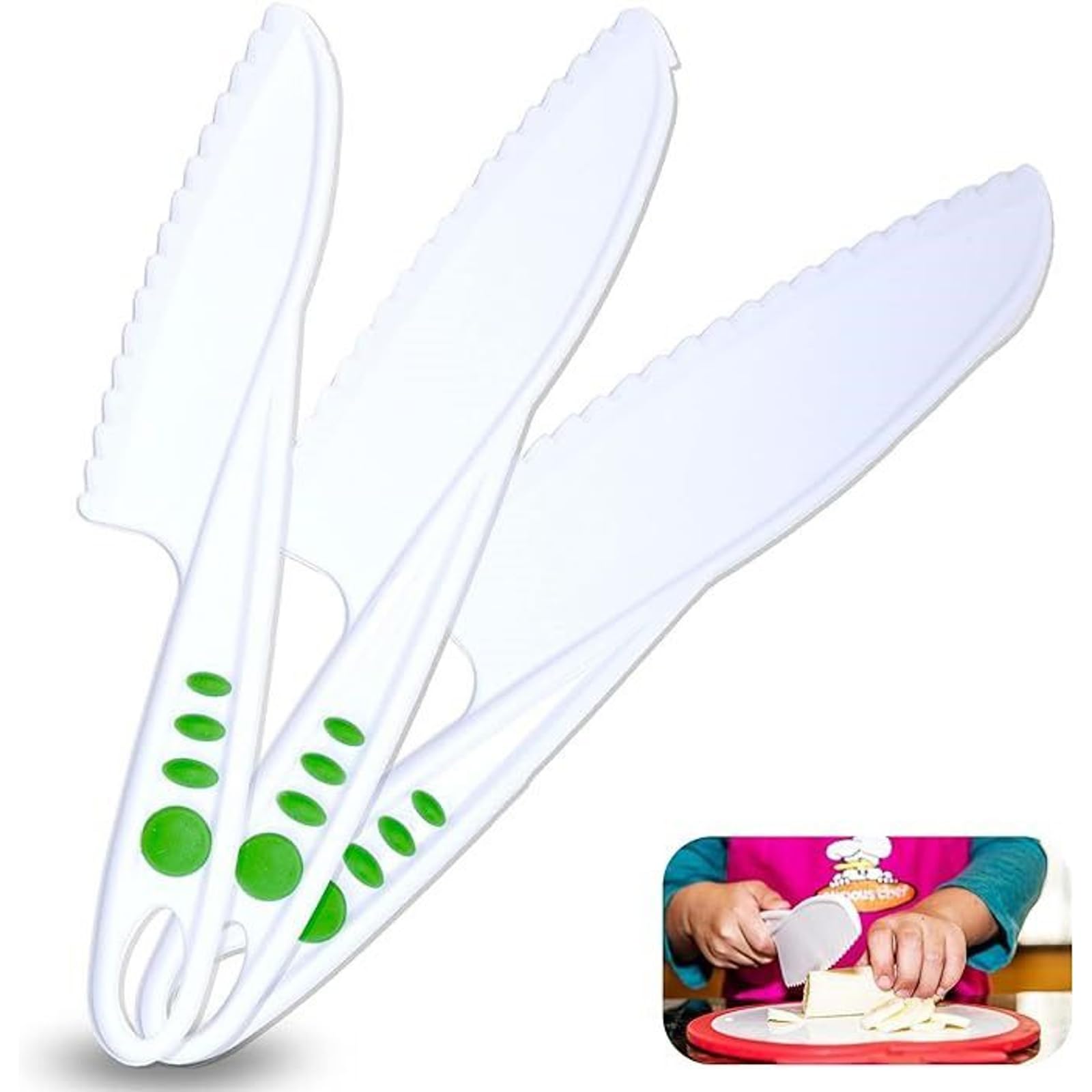 Curious Chef 3-Piece Nylon Knife Set - BPA-Free, Dishwasher Safe Kids Kitchen Tools - Child-Safe Nylon Knives for Nonstick Pans - Perfect for Cooking, Baking & Learning Kitchen Skills