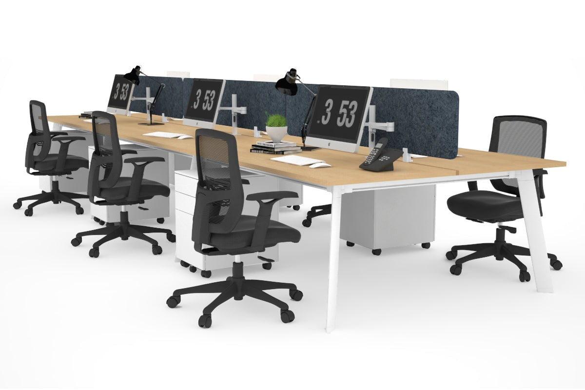 6-Person Workstation with White Frame - 1600L x 800W Office Desk with Cable Management Scallop | Ideal for Collaborative Workspaces, Home Offices & Coworking Environments
