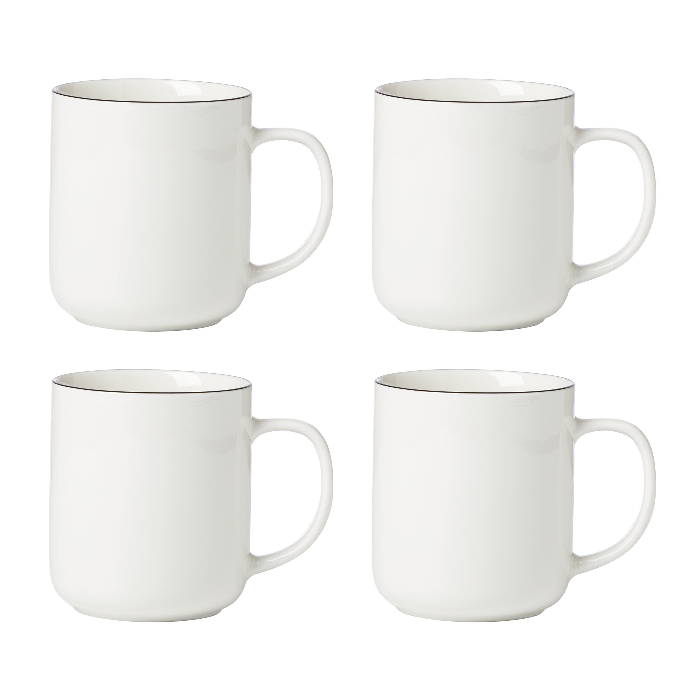 24 Seven Black Rim Coffee Mugs Set of 4 - Durable Ceramic Cups for Home, Office & Cafe Use - Perfect for Hot & Cold Beverages