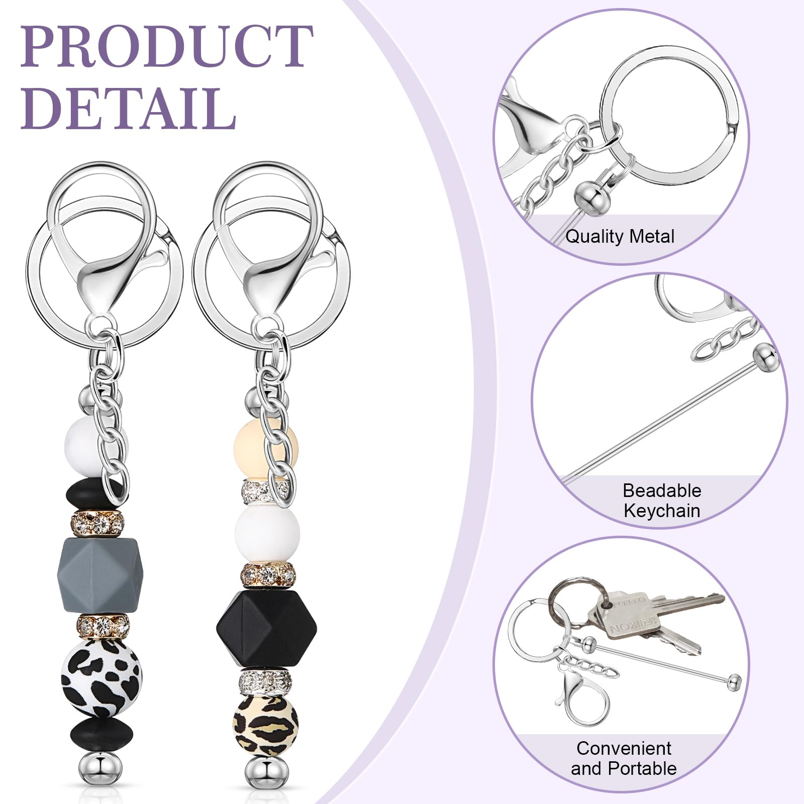 DIY Beadable Keychain Bars - 96 Pcs with Resealable Pouches for Jewelry Making & Gifts