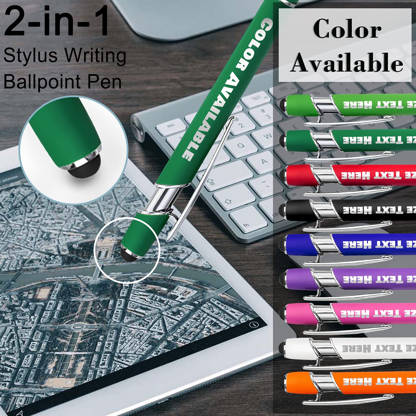 500 Custom Engraved Pens Bulk - 252 Personalized Ballpoint Pens with Business Name, Logo & Message - Medium Point Black Ink - Includes Stylus Tip for Signatures & Notes - Perfect for Corporate Gifts, Promotions & Office Use