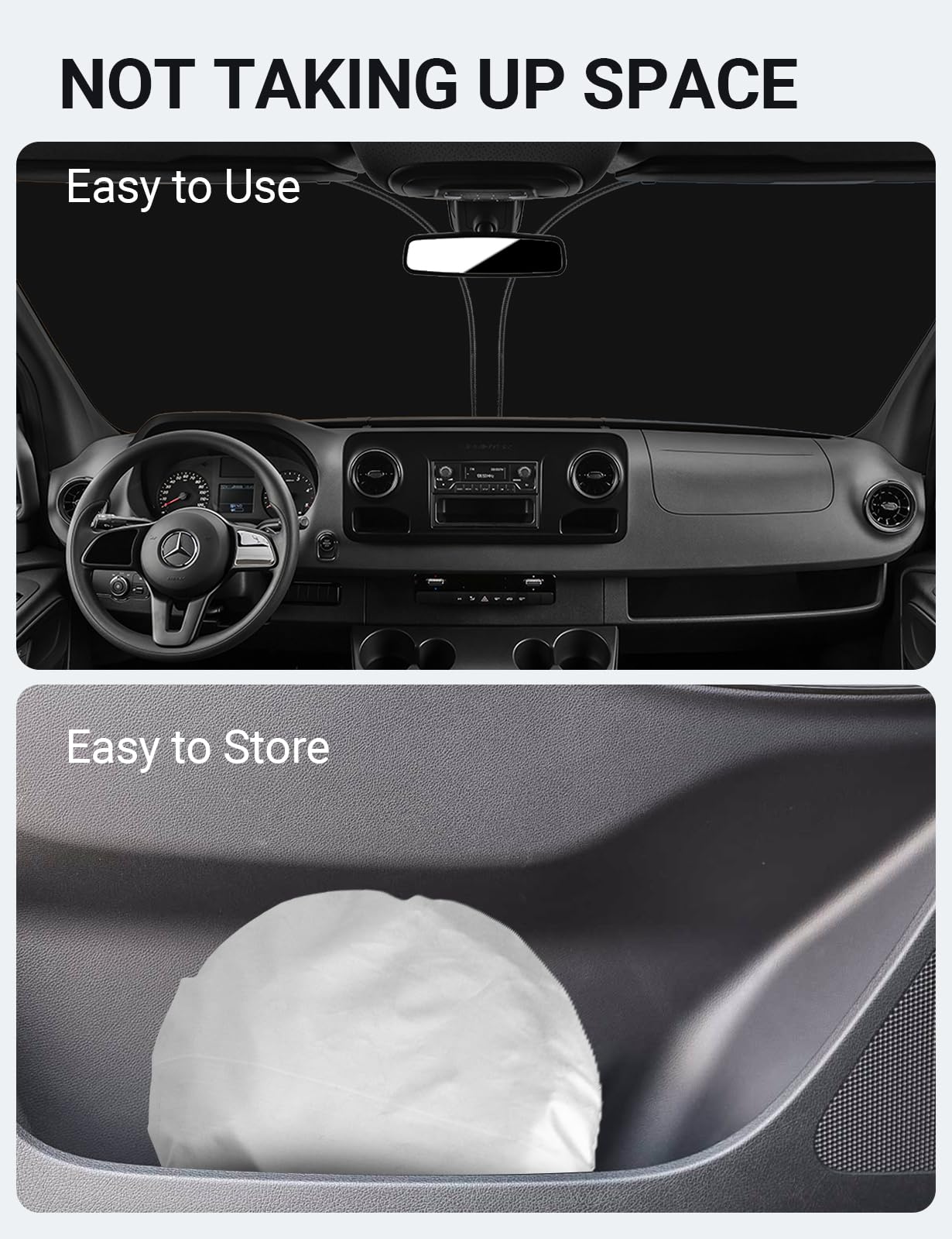 Custom Fit Front Windshield Sun Shade for 2007-2025 Sprinter & Freightliner | Foldable UV Protector for Cargo, Crew & Passenger Vans | Motorhome Accessories | Perfect for Road Trips & Summer Parking