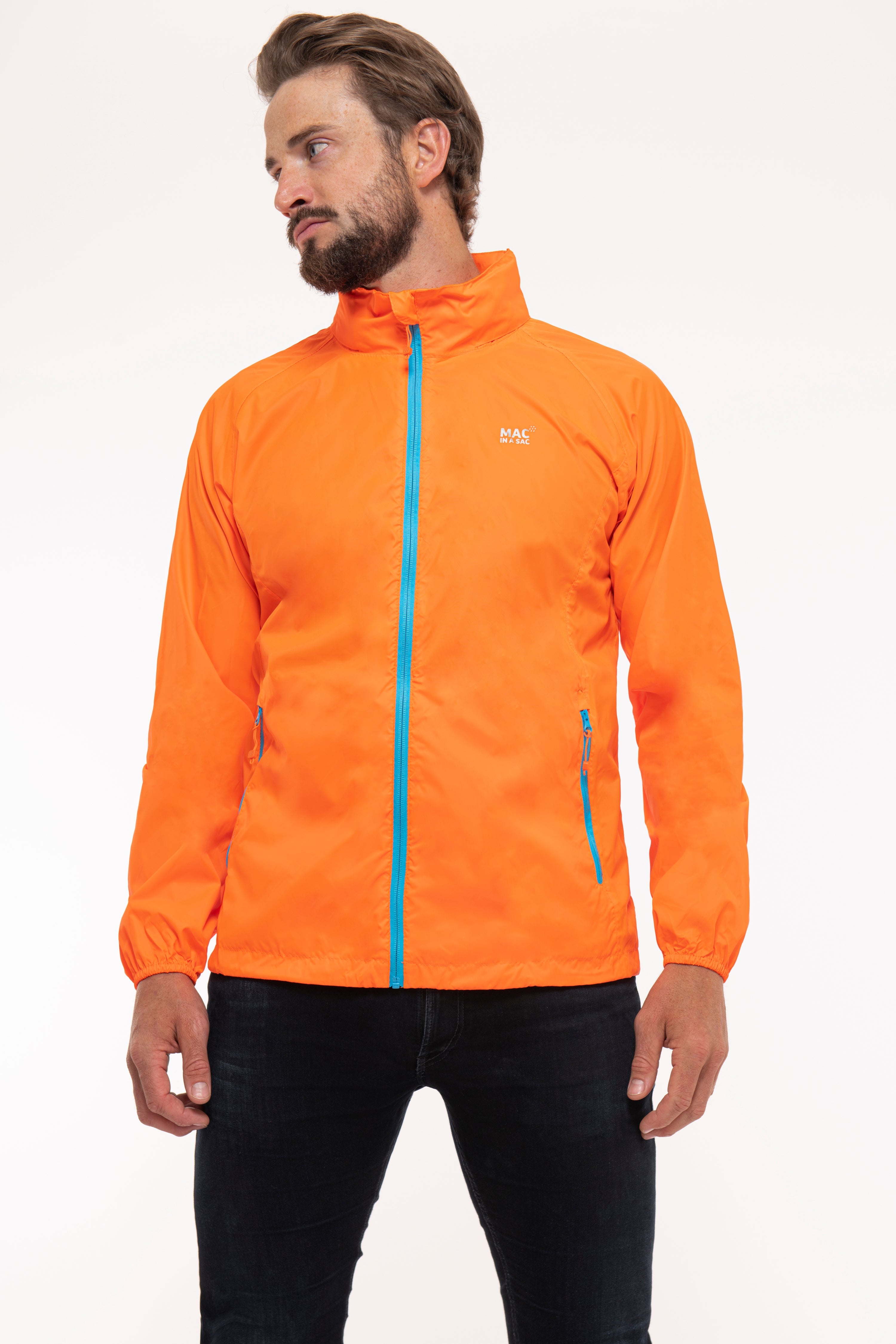 Mac In A Sac NEON 2 Jacket - Waterproof Windbreaker with Hood - Neon Orange Outdoor Raincoat for Hiking, Cycling & Camping