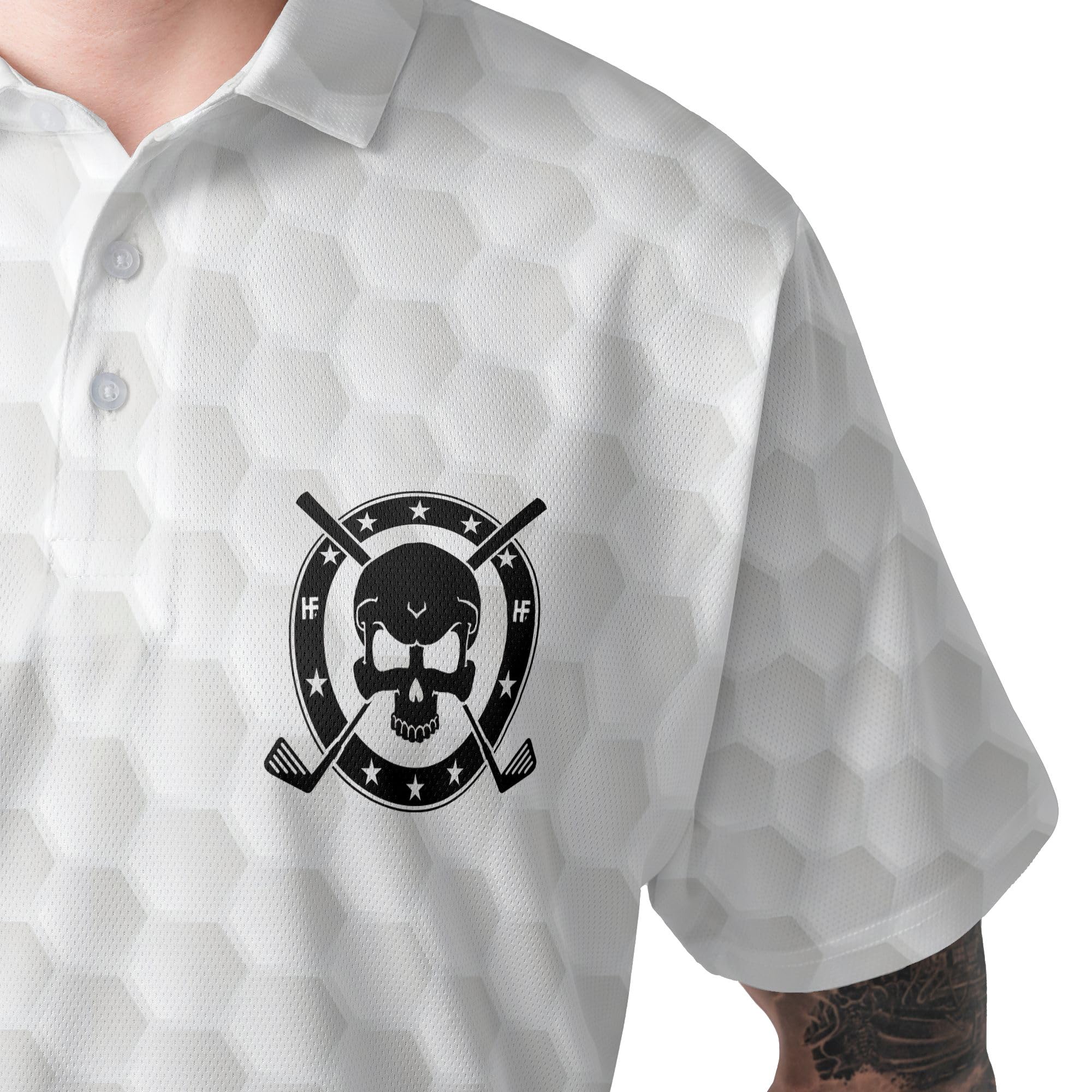 HYPERFAVOR Men's Skull Print Quick-Dry Golf Polo Shirt - Short Sleeve Moisture-Wicking Performance Top for Golfing & Casual Wear