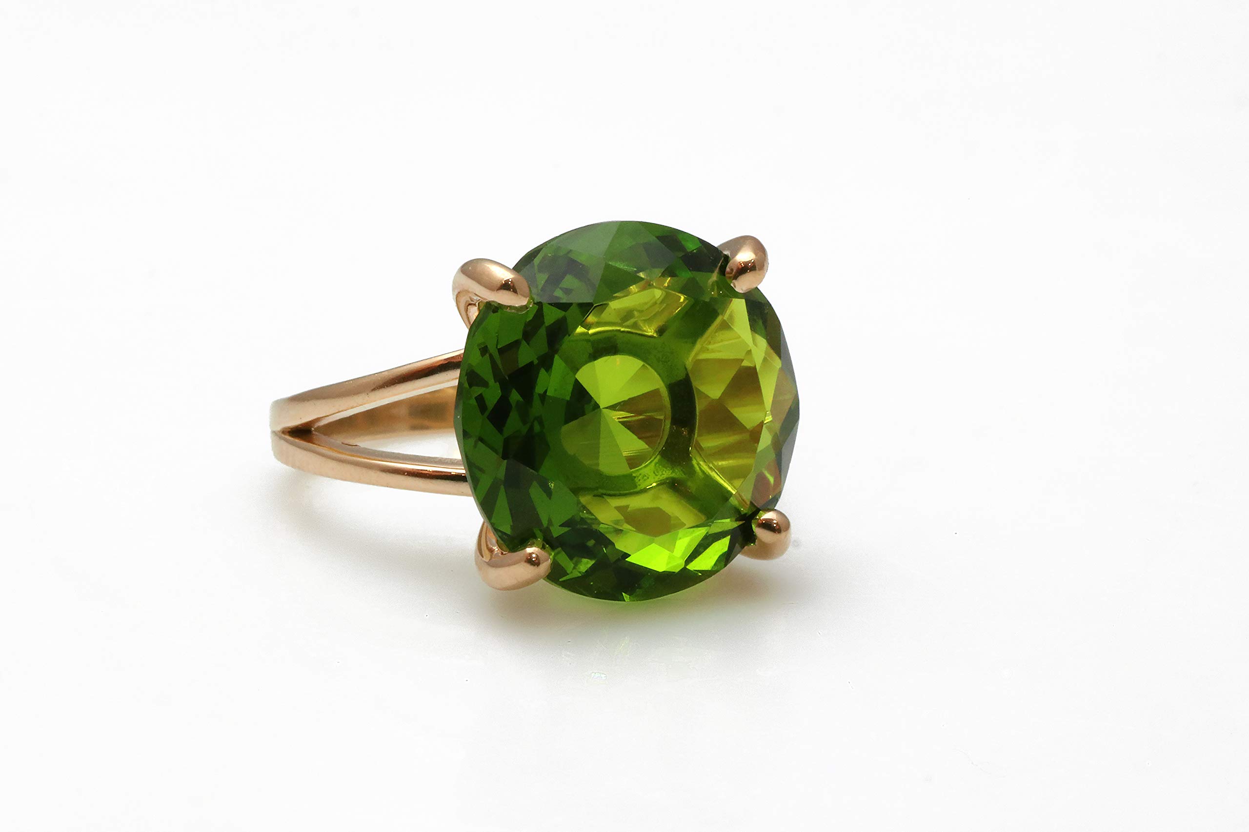 14K Gold Filled Round Peridot Ring - August Birthstone Jewelry for Women, Fashion Statement Bohemian Engagement & Anniversary Gift - Perfect for Birthday Parties, Weddings & Special Occasions