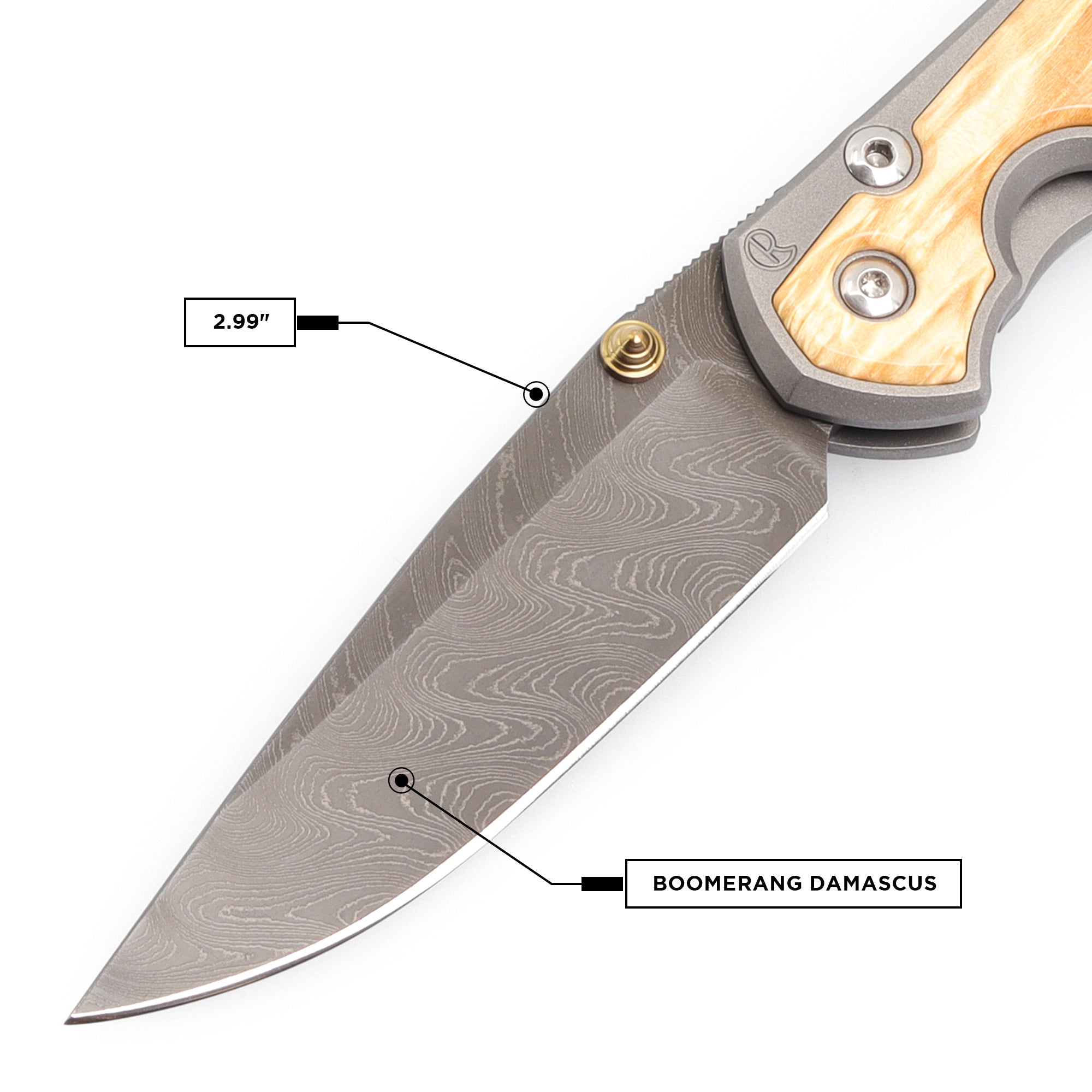 Chris Reeve Knives Small Sebenza 31 Drop Point Folding Knife - Boomerang Damascus Steel Blade, Matte Finish with Box Elder Wood Inlay - Perfect for EDC, Camping & Outdoor Activities