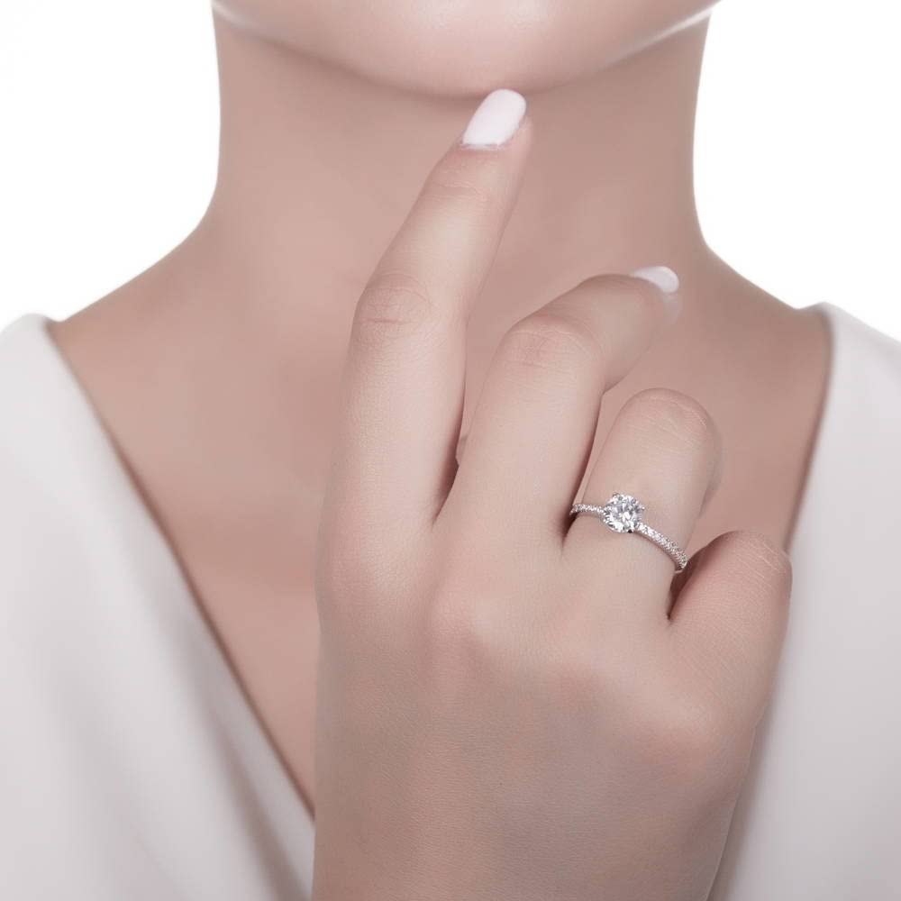 BERRICLE Sterling Silver 1 Carat Round Cut Cubic Zirconia Solitaire Engagement Ring & Wedding Band Set for Women - Rhodium Plated Size 4-10 - Perfect for Proposals, Anniversaries & Romantic Gifts