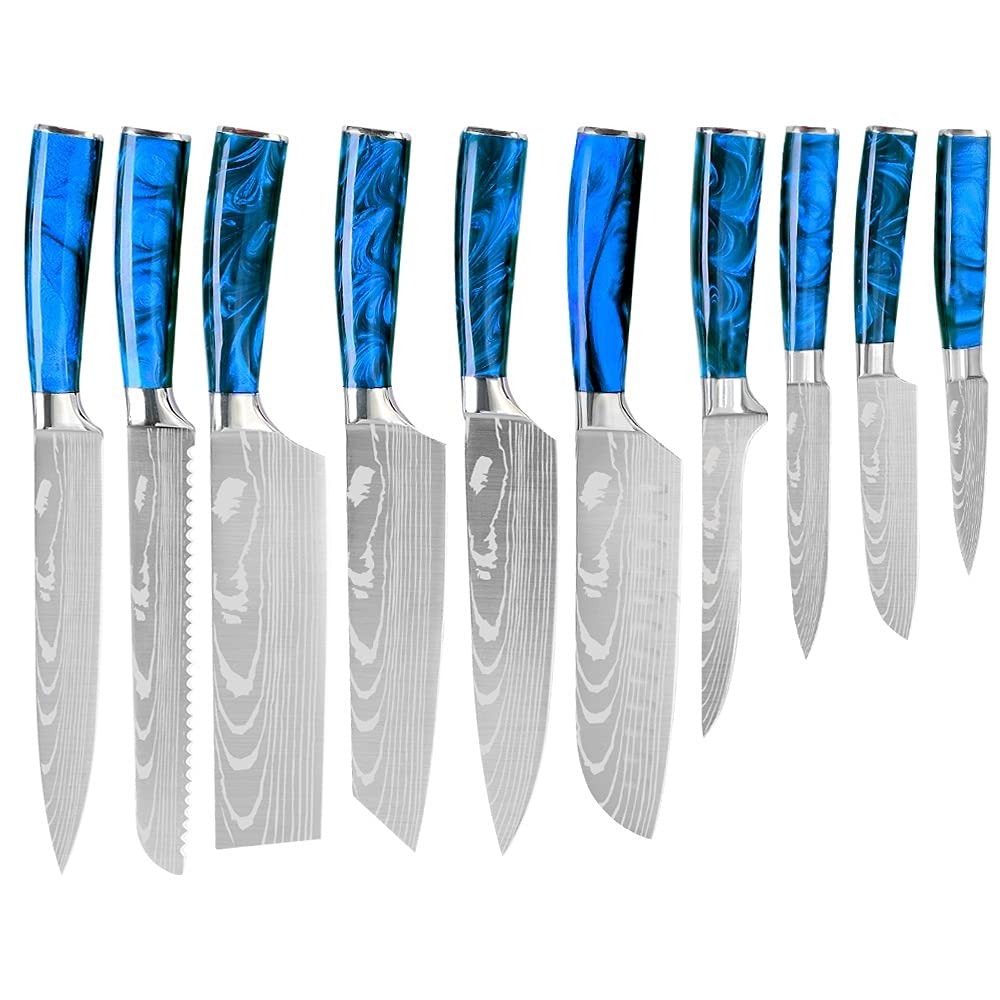 10-Piece Professional Chef Knife Set - Japanese High Carbon Stainless Steel with Damascus Pattern - Kitchen Knives for Slicing, Dicing & Chopping - Perfect for Home Cooks & Professional Chefs