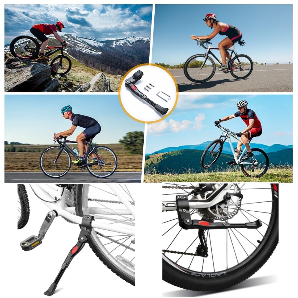 DACUAN 2 Pack Aluminum Alloy Adjustable Bike Kickstand - Non-Slip Rubber Base Bicycle Side Stand for Mountain & Road Bikes | Perfect for Commuting, Cycling Tours & Outdoor Adventures