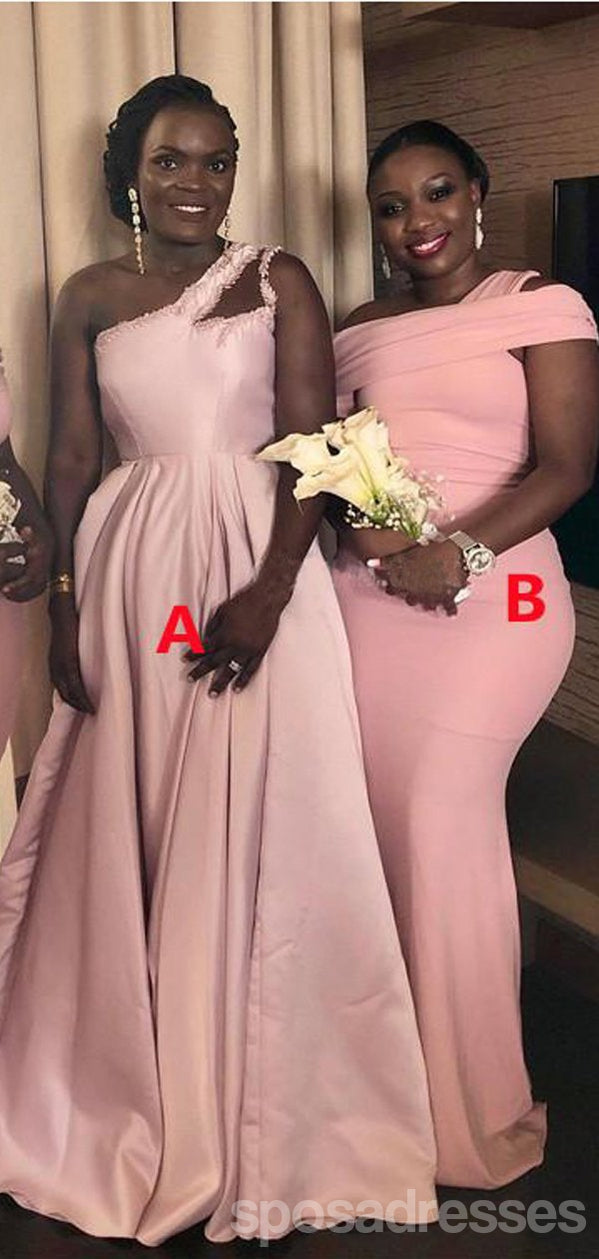 Elegant Mismatched Pink One Shoulder Long Bridesmaid Dress Gown - WG1076 | Perfect for Weddings, Proms & Formal Events