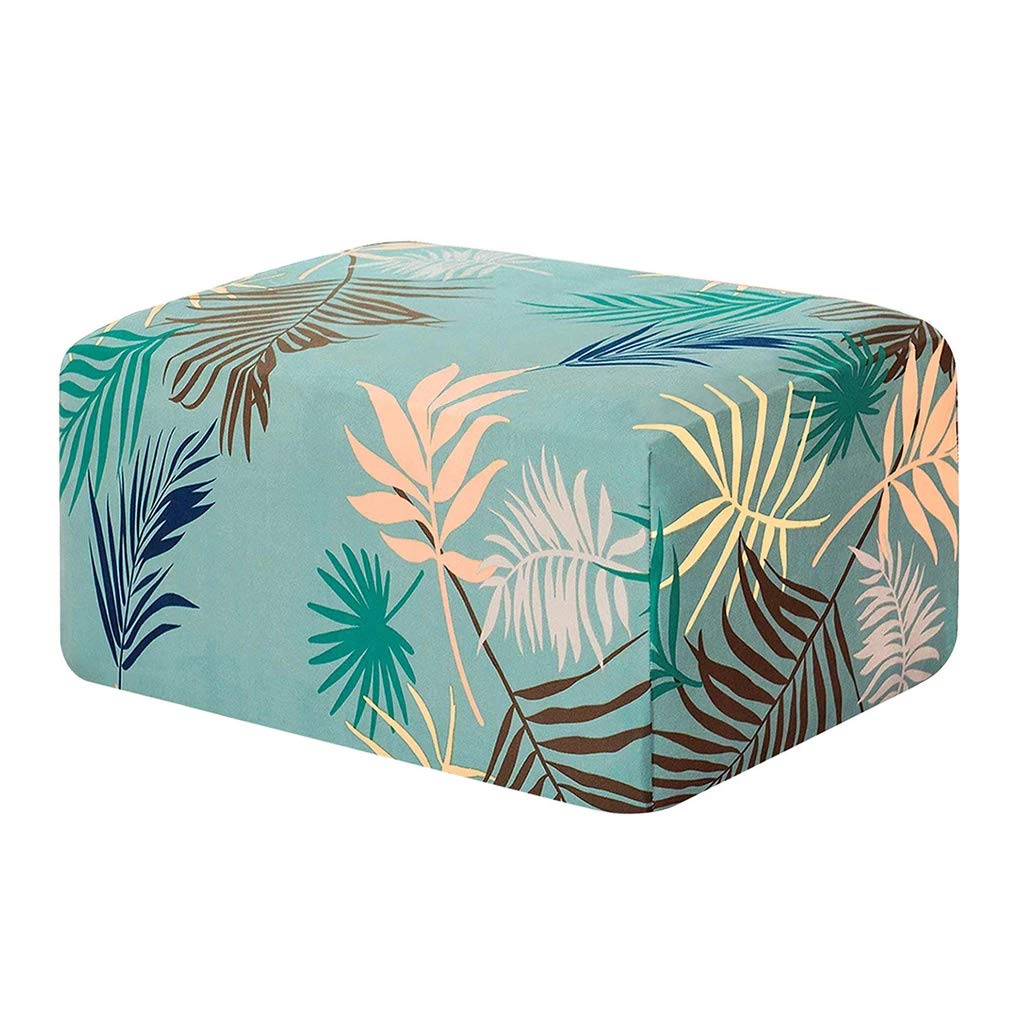 Stretch Ottoman Slipcover - Spandex Leaf Print Washable Furniture Protector - Green Folding Storage Stool with Elastic Bottom - Perfect for Living Room, Bedroom & Office Footrest