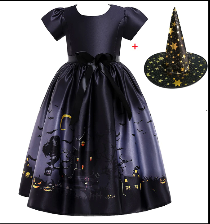 Halloween Princess Dress for Girls - Elegant Printed Mesh Costume for Trick or Treat, Parties & Dress-Up Play