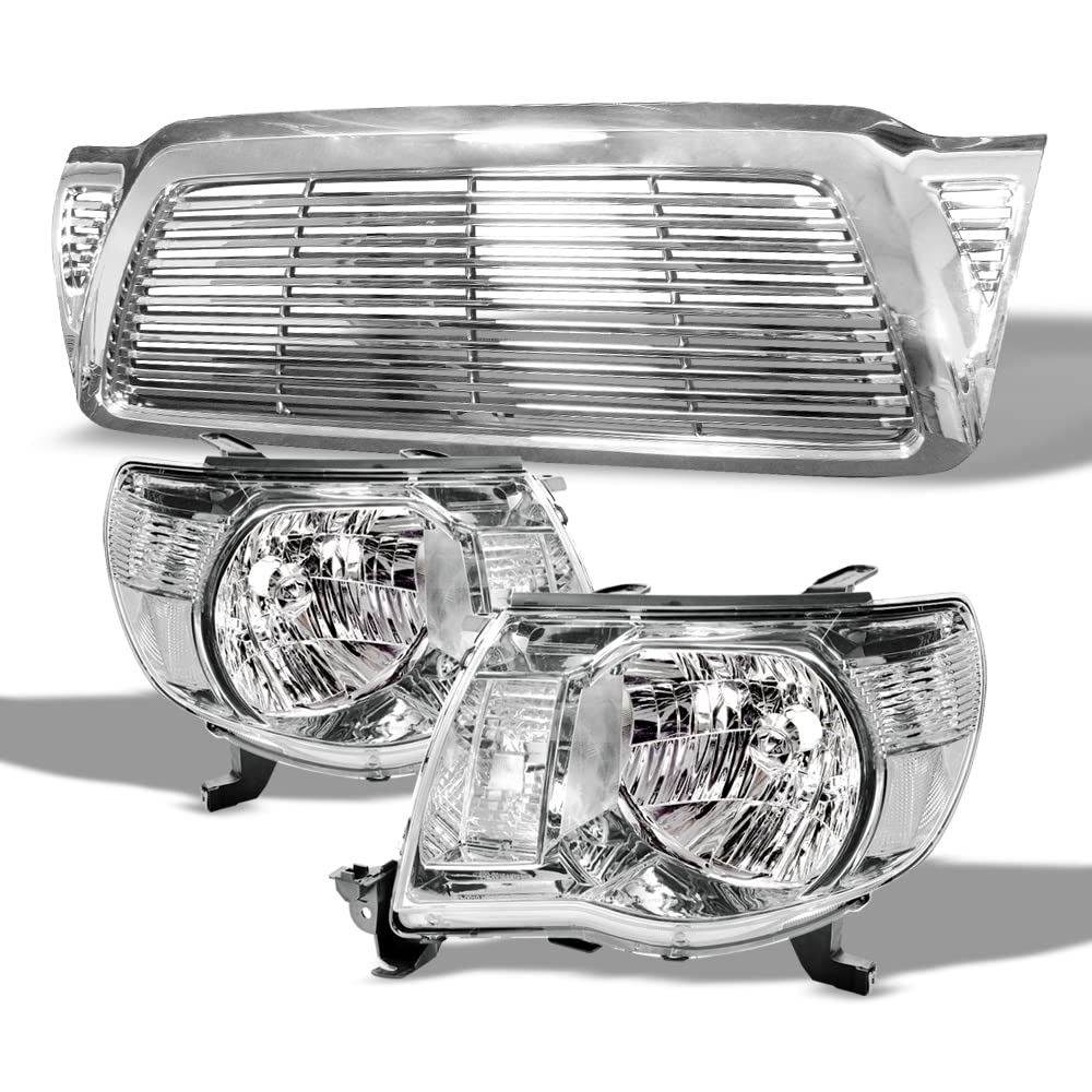 Chrome Clear Crystal Headlights & Signal Lamps with ABS Housing - Compatible with 2005-2011 Toyota Tacoma | Front Hood Bumper Grill Guard | Enhanced Visibility & Style for Off-Roading & Night Driving