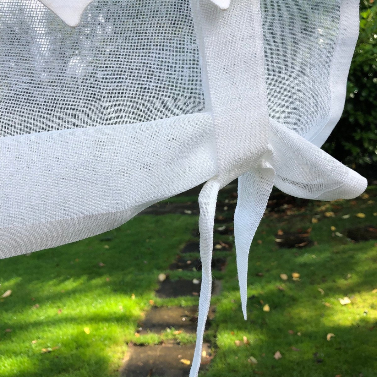 Ivory Linen Scallop Window Valance with Elegant Scroll Embroidery - Perfect for Living Room, Bedroom & Kitchen Curtain Decor