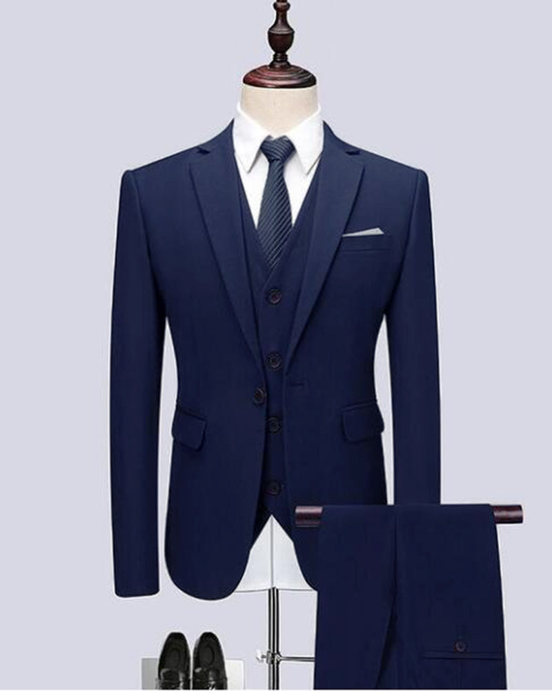 Premium Navy Blue Men's Business Suit Set - Formal Blazer, Vest & Pants for Prom, Dinner & Office Wear | CB09072 | Elegant Professional Attire for Weddings & Special Occasions