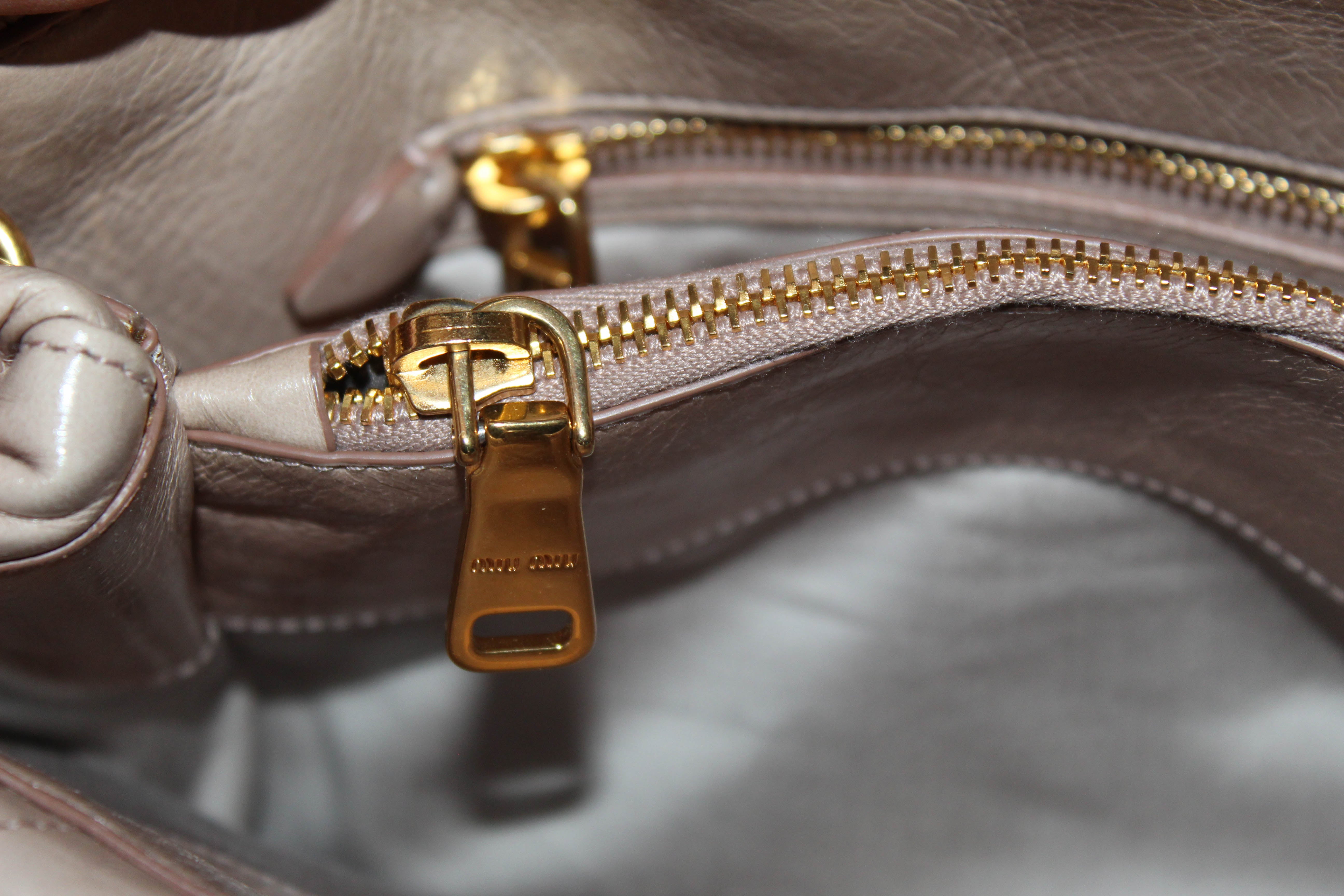 Authentic Miu Miu Cipria Vitello Shine Leather Handbag Shoulder Bag - Luxury Crossbody Purse for Women, Perfect for Work, Date Night & Travel