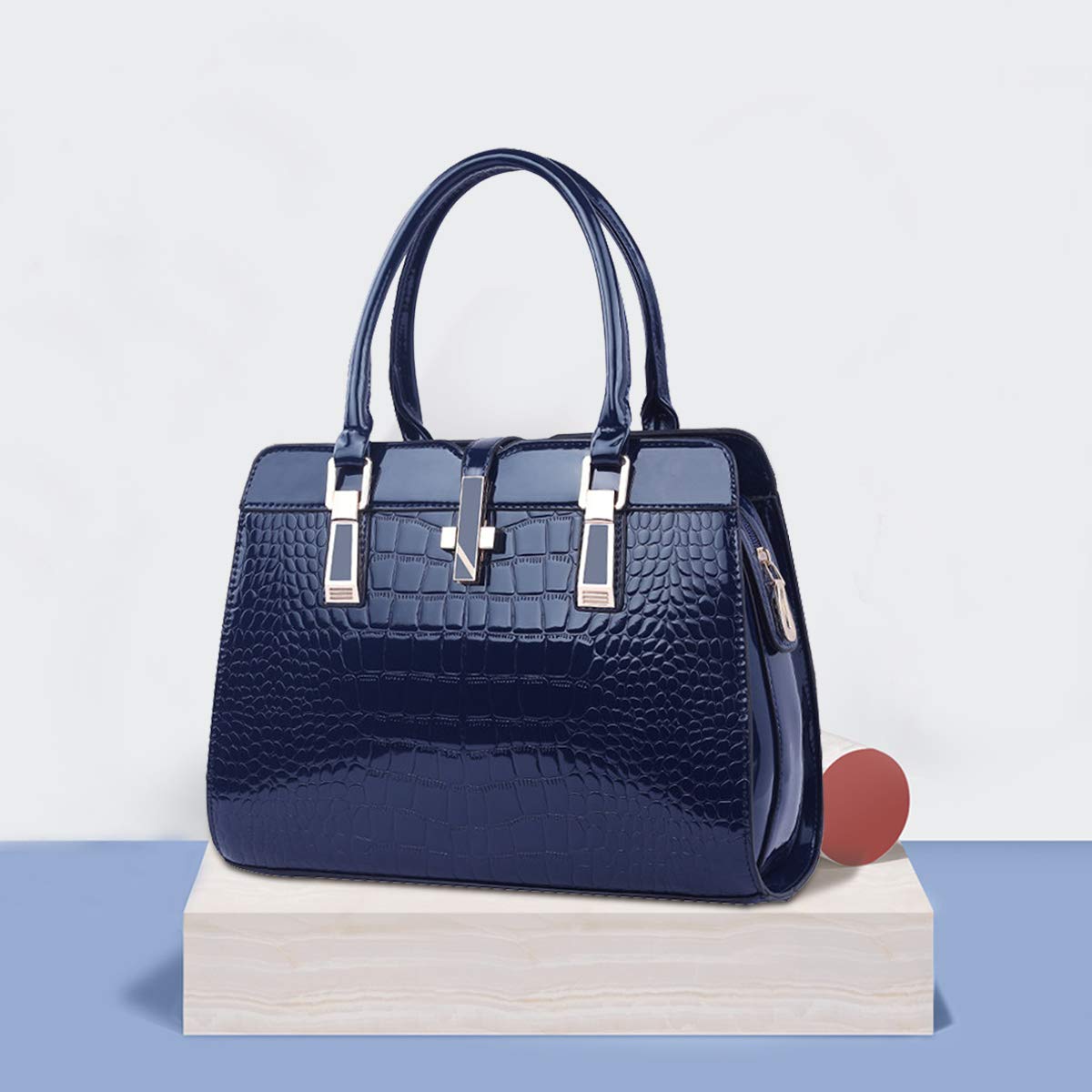 Nicole&Doris Women's PU Leather Shoulder Bag - Stylish Crossbody Messenger Purse with Zipper, Tote Handbag for Daily Use, Work & Travel (Navy Blue)