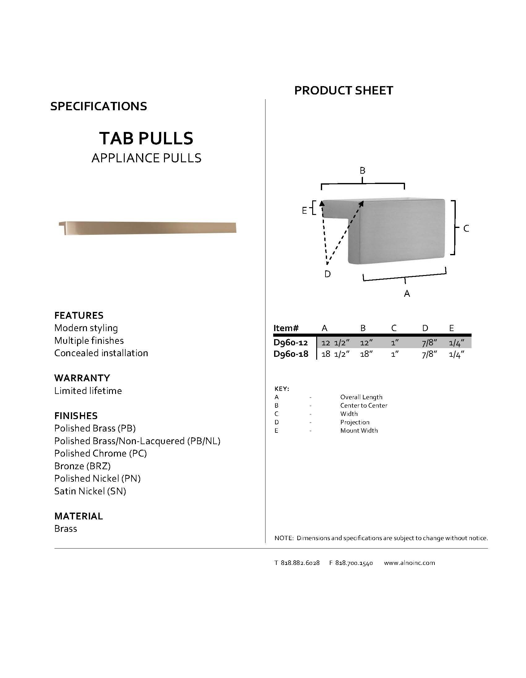 Modern Appliance Tab Pulls - D960-18-PN Polished Nickel Cabinet Handles for Kitchen & Bathroom Renovation | Durable & Stylish Hardware Upgrade
