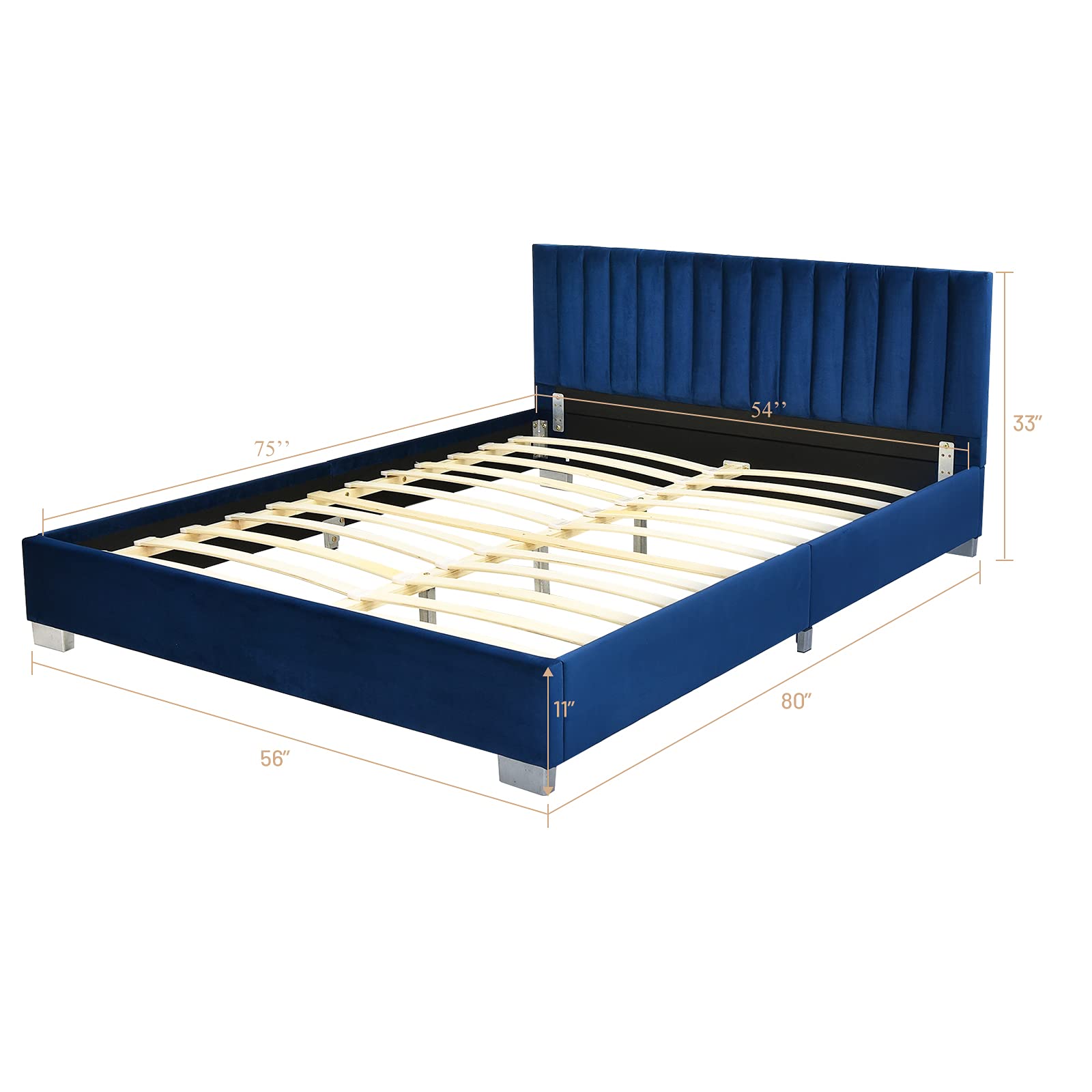 Giantex Full Size Bed Frame with Headboard - Vertical Tufted Upholstered Platform Bed with Heavy Duty Wood Slats Support | No Box Spring Needed | Easy Assembly | Navy Blue | Perfect for Modern Bedrooms, Guest Rooms & Small Spaces