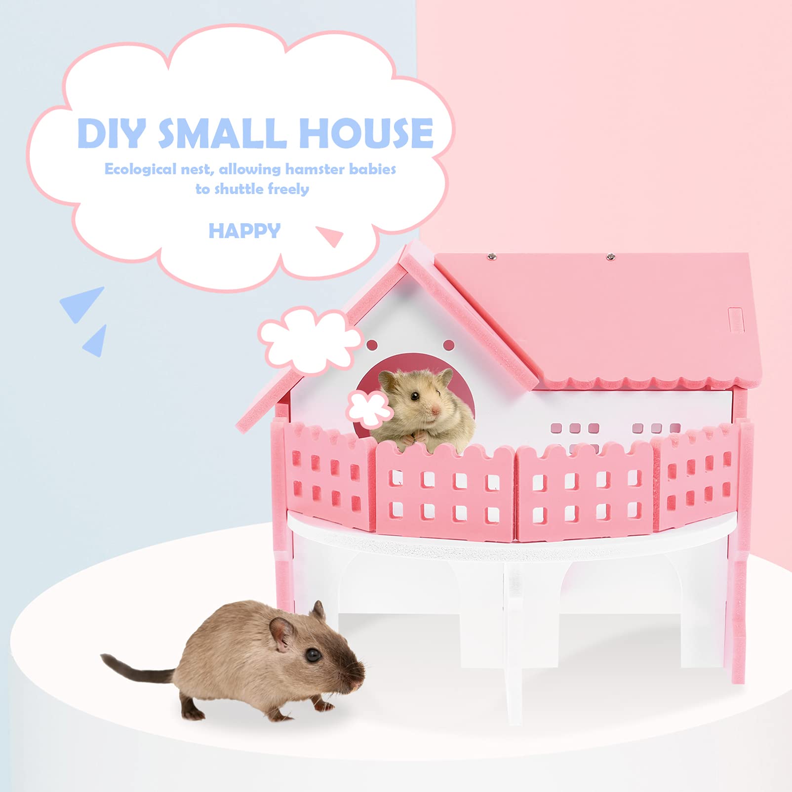Balacoo 2-Story Hamster Hideout Hut & Chew Toy - Natural Wooden Small Animal House for Dwarf Hamsters, Gerbils, and Pet Rats - Perfect for Chewing, Playing, and Nesting - Ideal for Cage Accessories and Small Pet Enrichment Activities