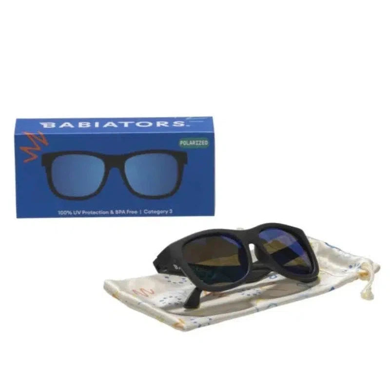 Babiators Navigator Sunglasses for Kids - Jet Black Polarized UV Protection - Perfect for Outdoor Sports, Beach & Travel