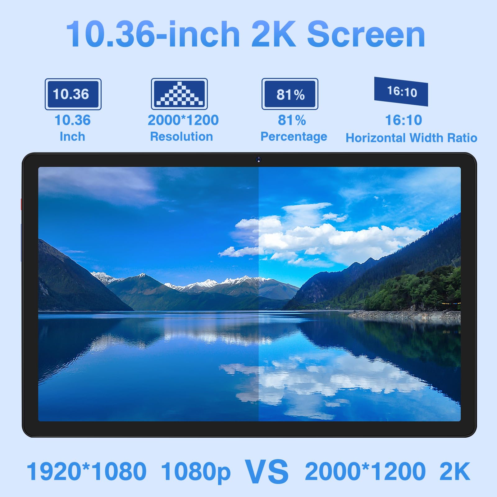 10.36 Inch Android 13 Tablet with 2K Screen | 16GB RAM + 256GB ROM (Expandable to 1TB) | 2000x1200 Resolution | 5G WiFi | 8600mAh Battery | 5MP+13MP Cameras | Includes Keyboard & Mouse (Black) - Perfect for Work, Study, and Entertainment