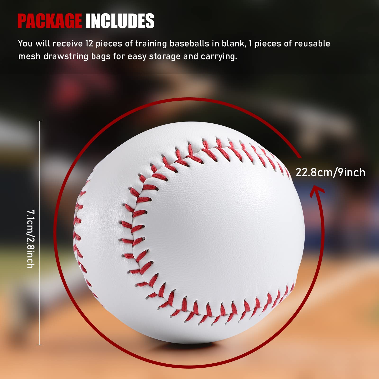 TOBWOLF 12PCS Official Size 9 Inch Practice Baseballs - Soft Tee-Ball Safety Training Balls for Youth League, Pitching, Hitting & Fielding - Blank Leather Baseballs for Adults & Kids | Perfect for Backyard Drills, Batting Cage & Team Practice
