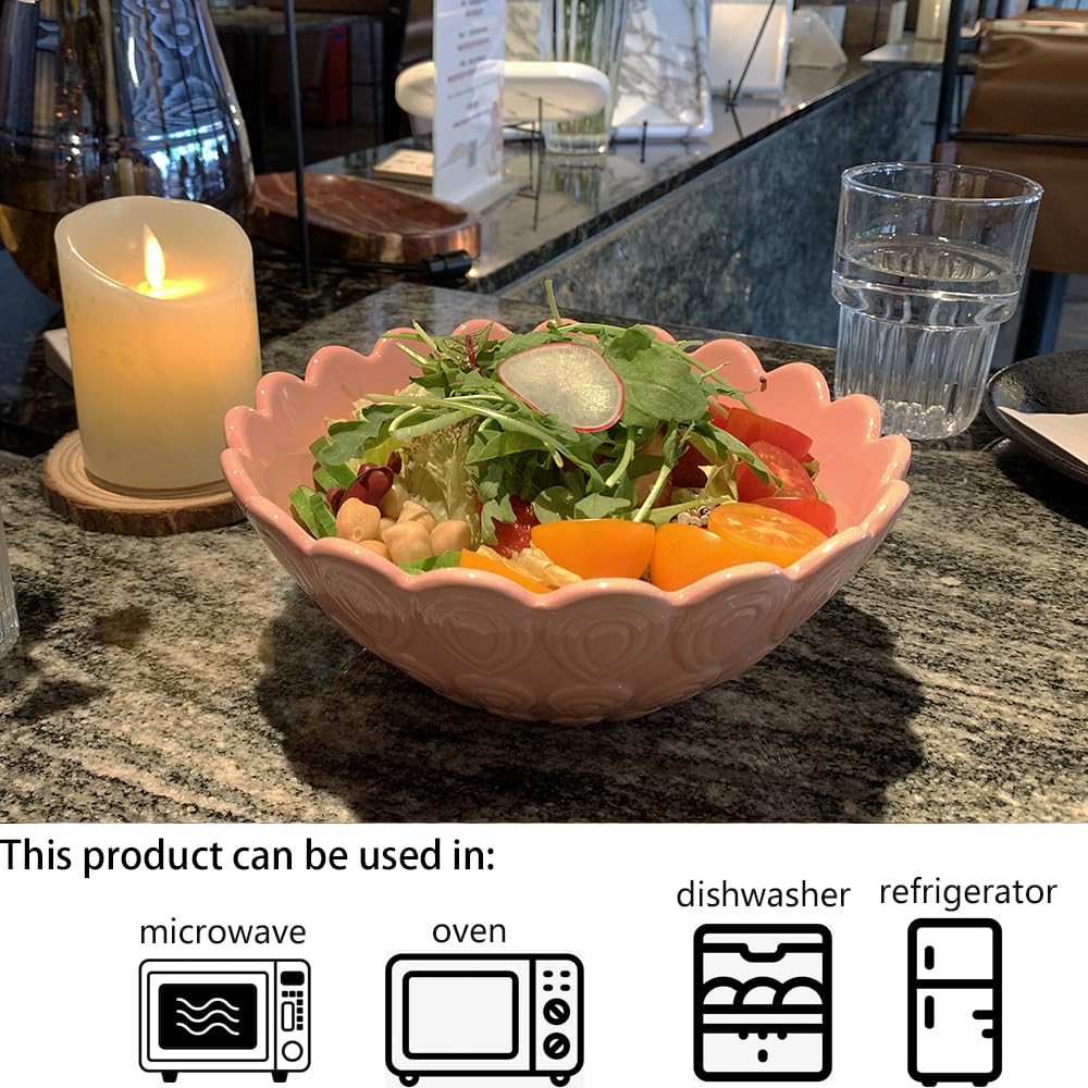 3-Piece Ceramic Nesting Bowls Set - Microwave & Dishwasher Safe Porcelain Serving Bowls for Noodles, Cereal, Oatmeal, Fruits, Rice | Perfect for Meal Prep, Salad, Snacks & Kitchen Organization (Pink)