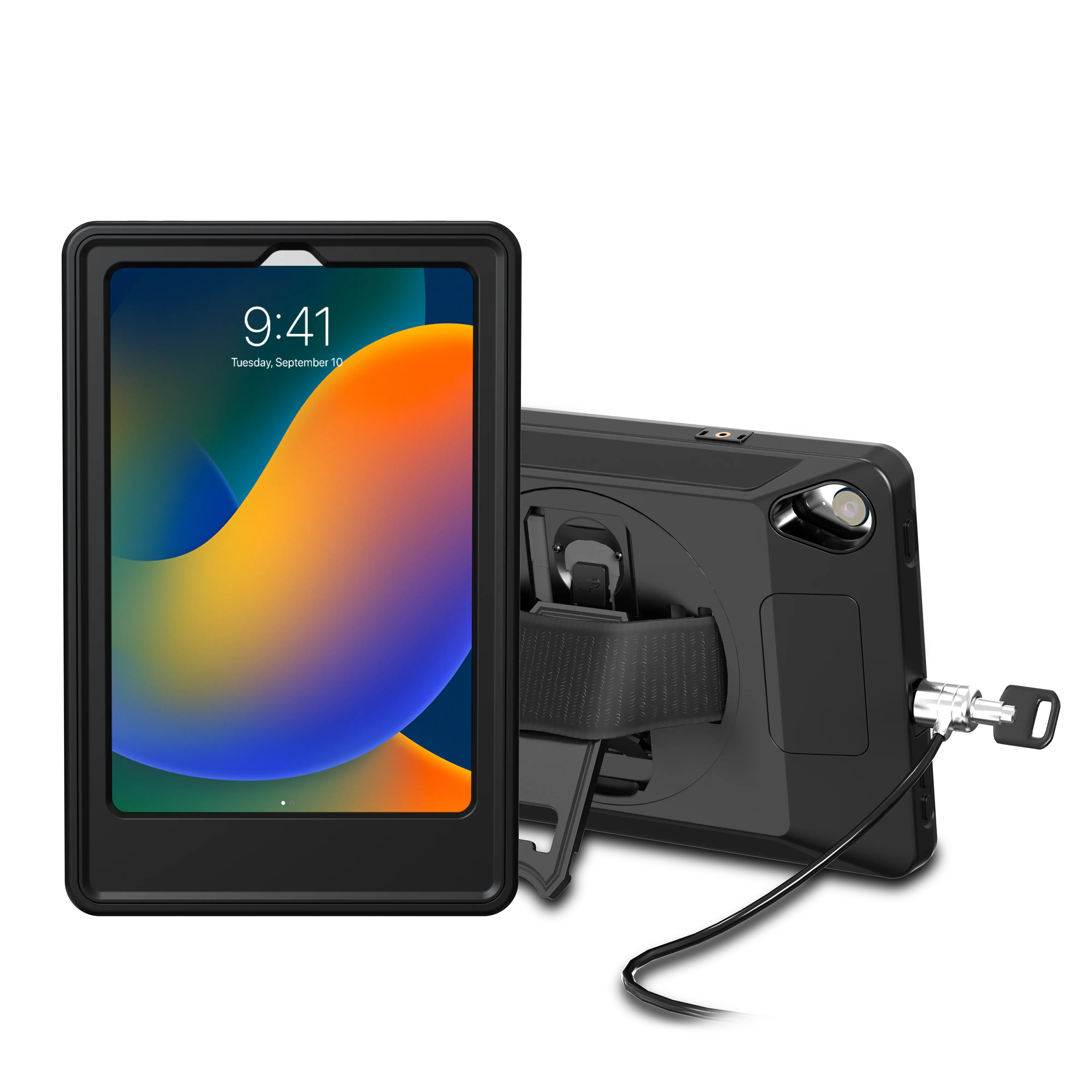 VersaGuard Shockproof iPad Mini 6/7 Case with POGO Charging Port | Built-in Kickstand & Adjustable Hand Strap | Protective Cover for Work, Travel & Home Use