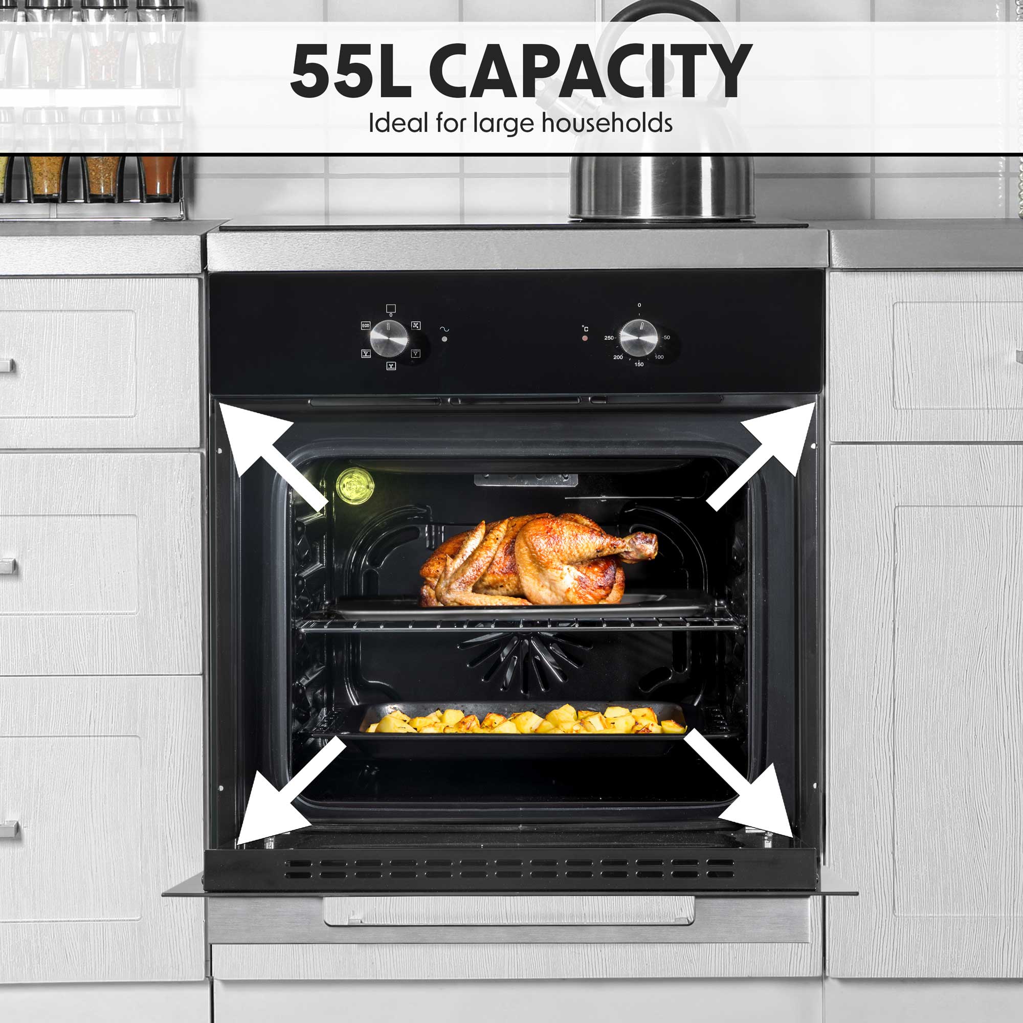 Baridi 60cm Built-In 5 Function Fan Assisted Electric Oven 55L Black - Perfect for Baking, Roasting & Grilling in Modern Kitchens | Model DH124