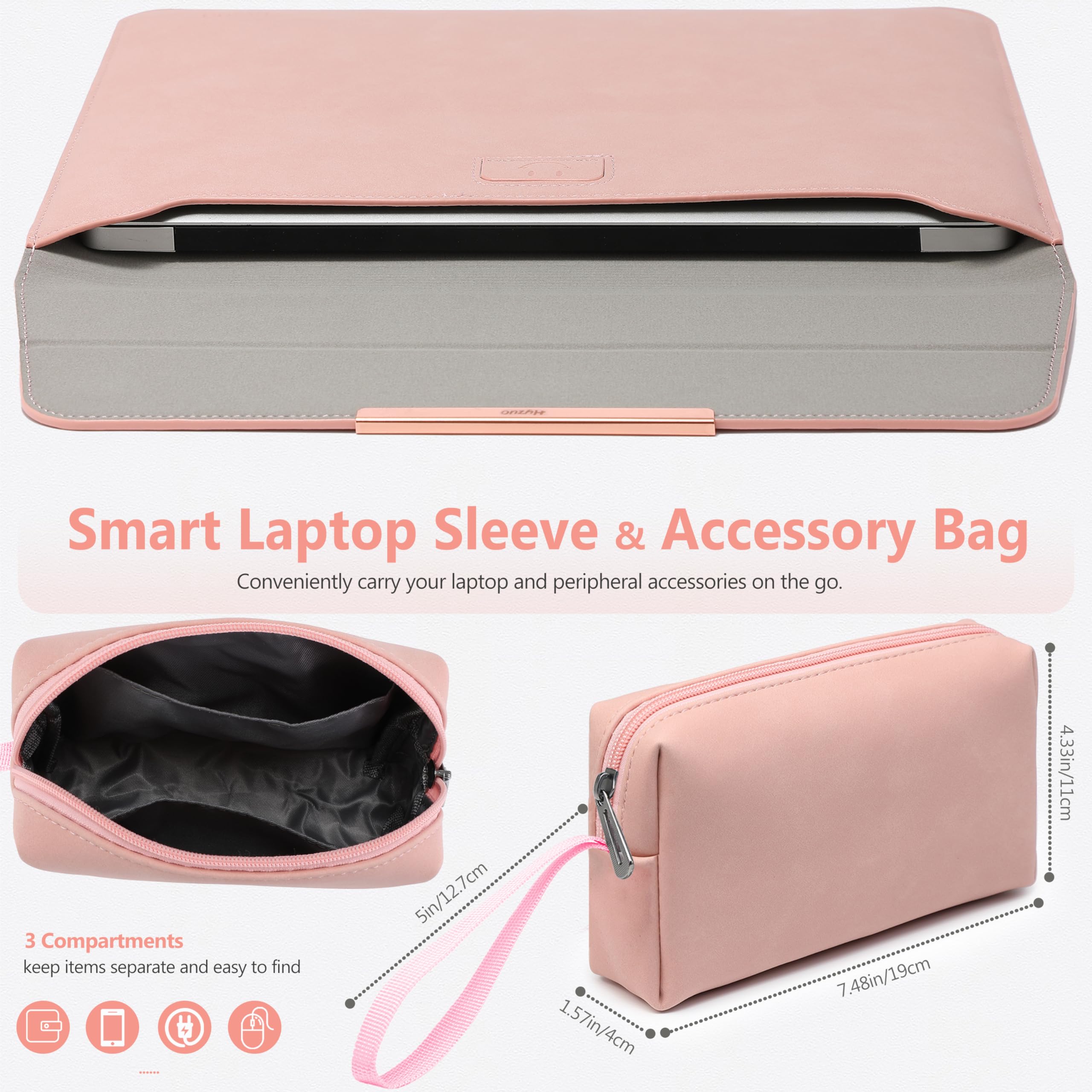 HYZUO 13 Inch Laptop Sleeve with Stand - Compatible with MacBook Air 13 M3/M2/M1 (2024-2018), MacBook Pro 13 M2/M1 (2024-2016), iPad Pro/Air 13 M4/M2 (2024), Surface Pro 11/10 - Protective Case with Carry Bag - Pink Smiley Design - Perfect for Work, Travel & School