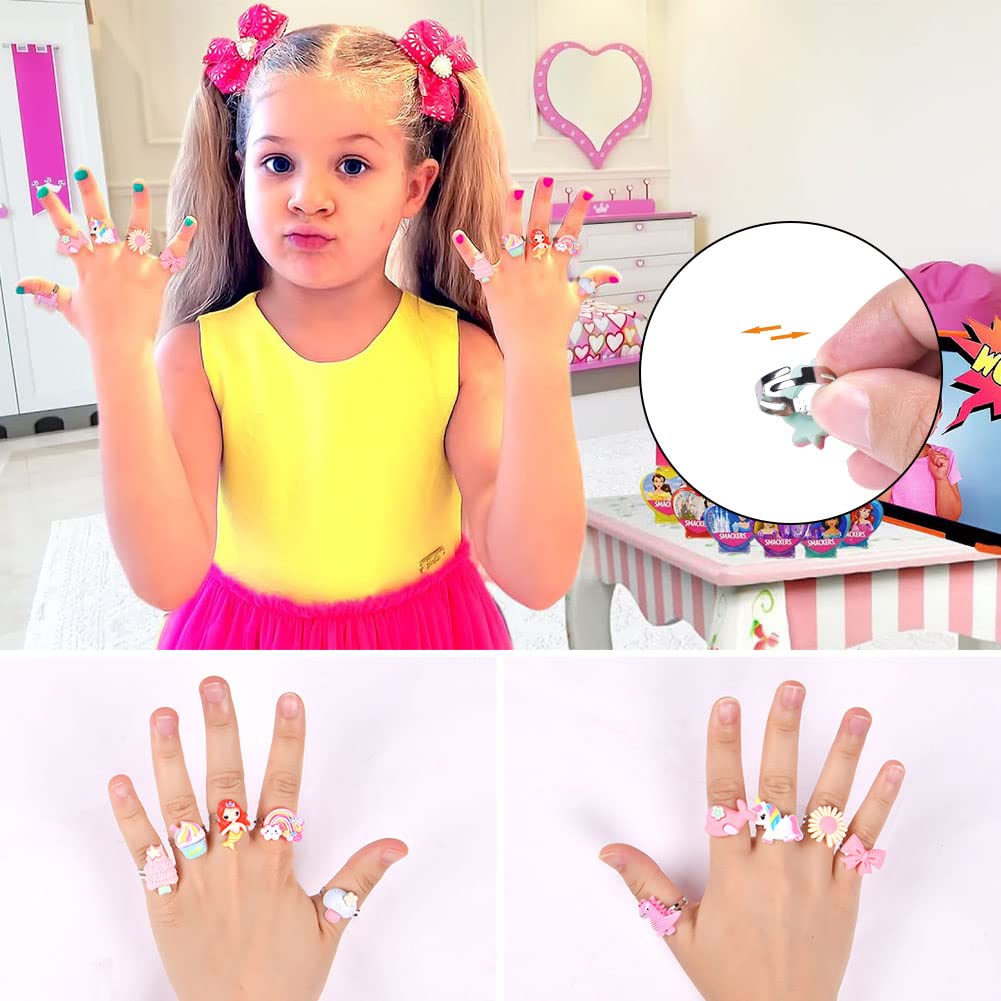 24 PCS Adjustable Pretend Play Rings for Girls 3-12 Years Old - No Duplicates, Perfect for Dress Up, Role Play & Birthday Gifts - Ideal for Parties, Holidays & Imaginative Play