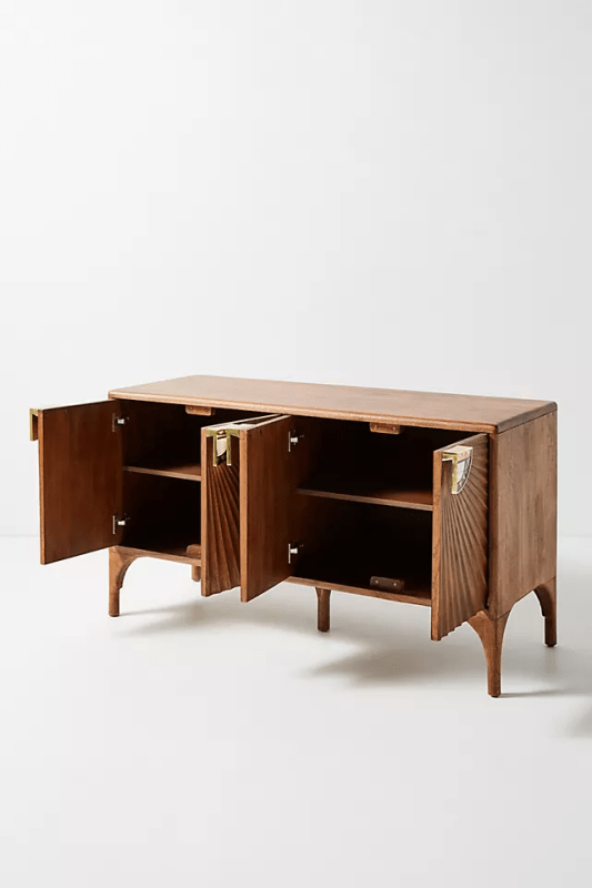 Hand Carved Daybreak Sideboard - Solid Wood Buffet Table in Modern Gray Finish | Perfect for Dining Room Storage, Living Room Display & Entryway Organization