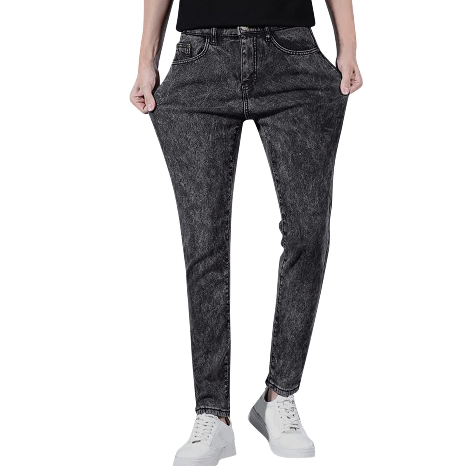 Men's Slim Fit Stretch Denim Jeans - Straight Leg Fleece Lined Pants for Winter - Perfect for Casual Wear, Office & Outdoor Activities