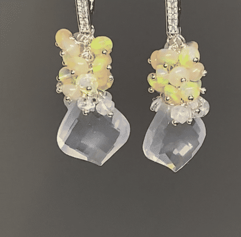 Opal Cluster Crystal Quartz Leverback Earrings – Natural Gemstone Dangle Earrings for Women | Perfect for Parties, Weddings & Everyday Wear